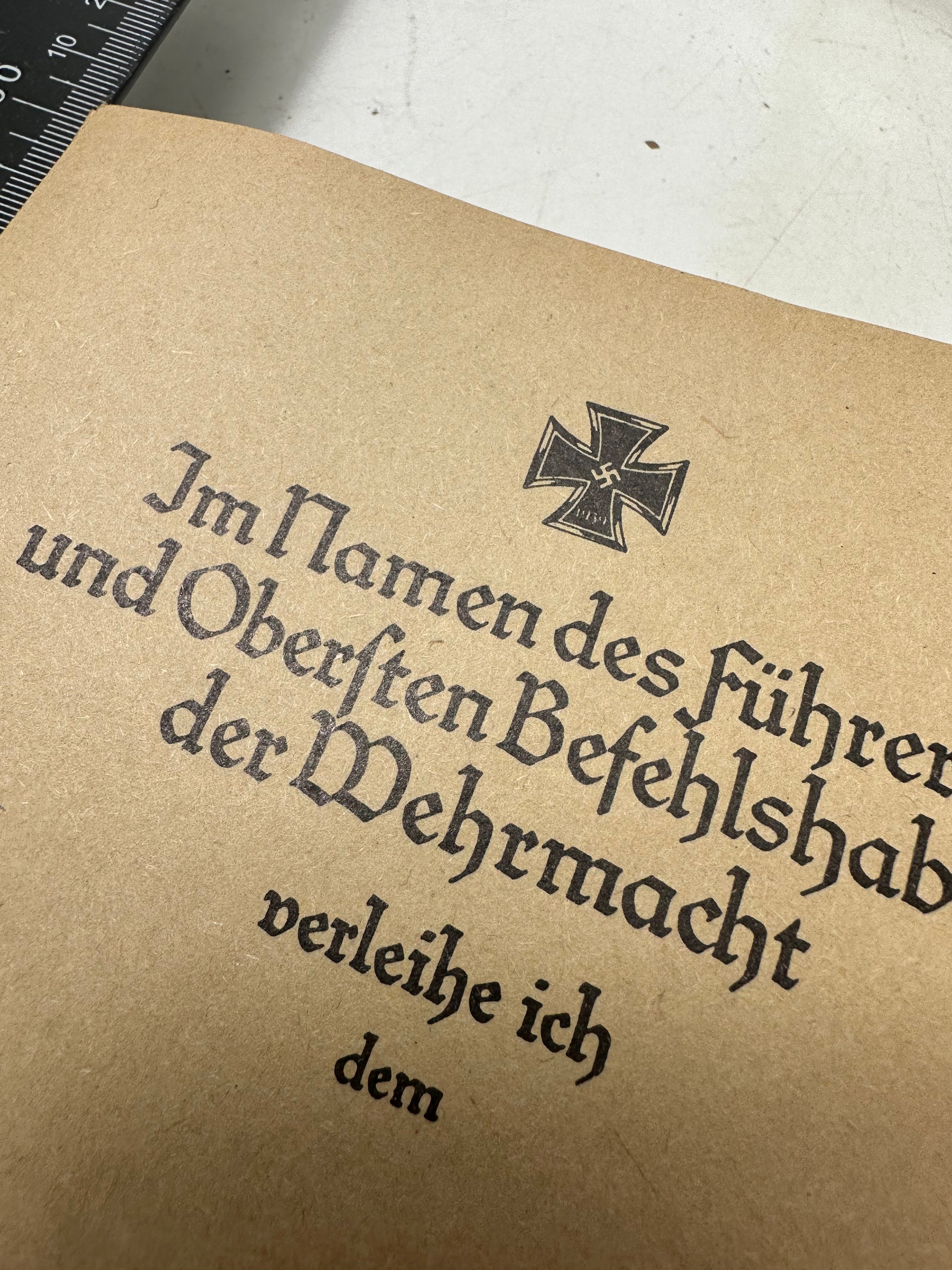 WW2 German Army / Luftwaffe Iron Cross Award Certificate Reproduction - The Militaria Shop