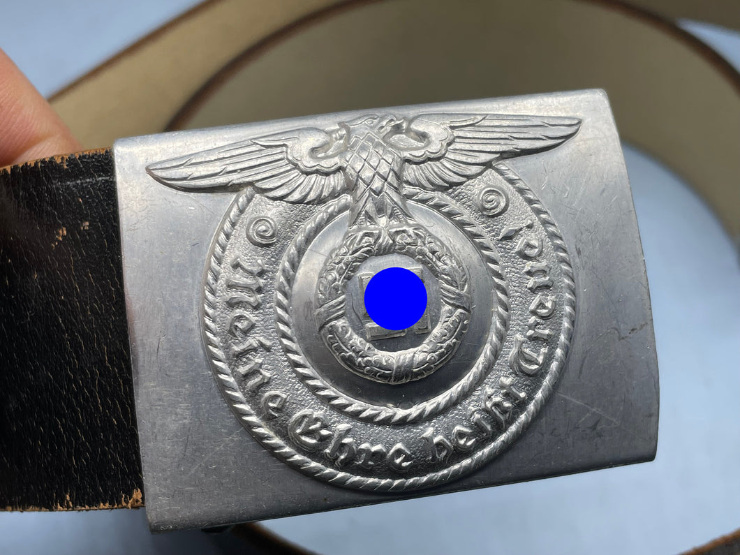 WW2 German SS Alloy Belt Buckle and Leather Belt - OLT