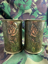 Lade das Bild in den Galerie-Viewer, Original WW1 Trench Art Shell Case Vase Pair - Roses
