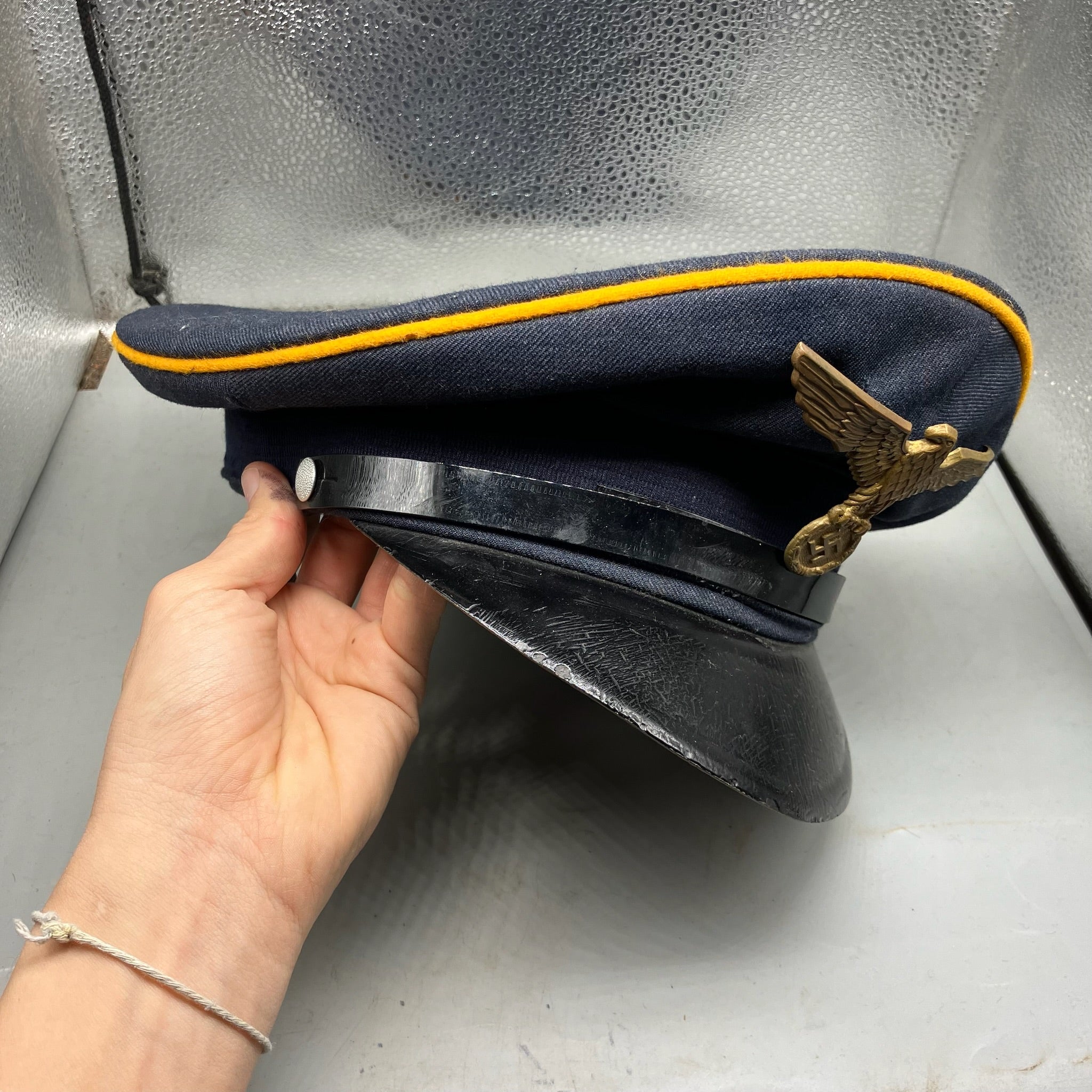 Original Post WW2 German Officers Cap with Reproduction Badge - For Reenactment - The Militaria Shop
