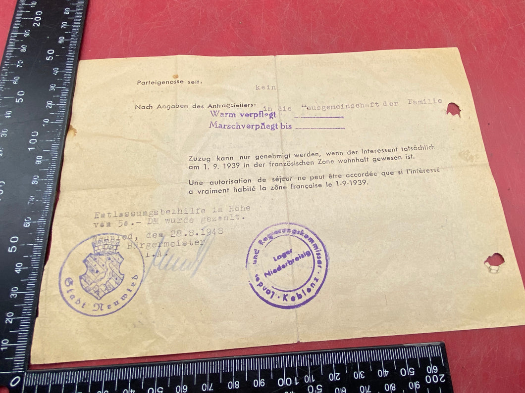 Interesting WW2 German 1939 / 48 Dated Pass / Document