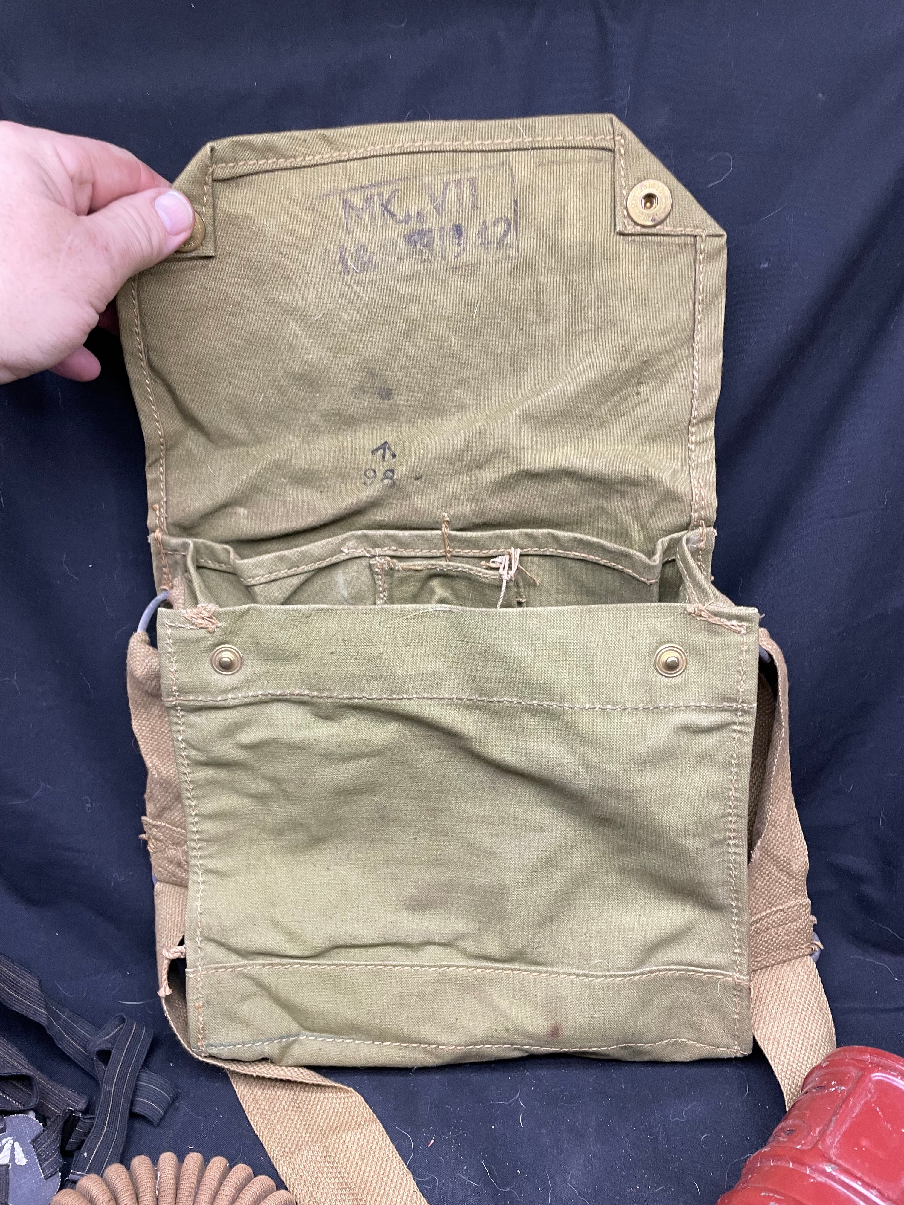 WW2 British Army Gas Mask Set - Long Canvas Hose Variation for Drivers etc - The Militaria Shop