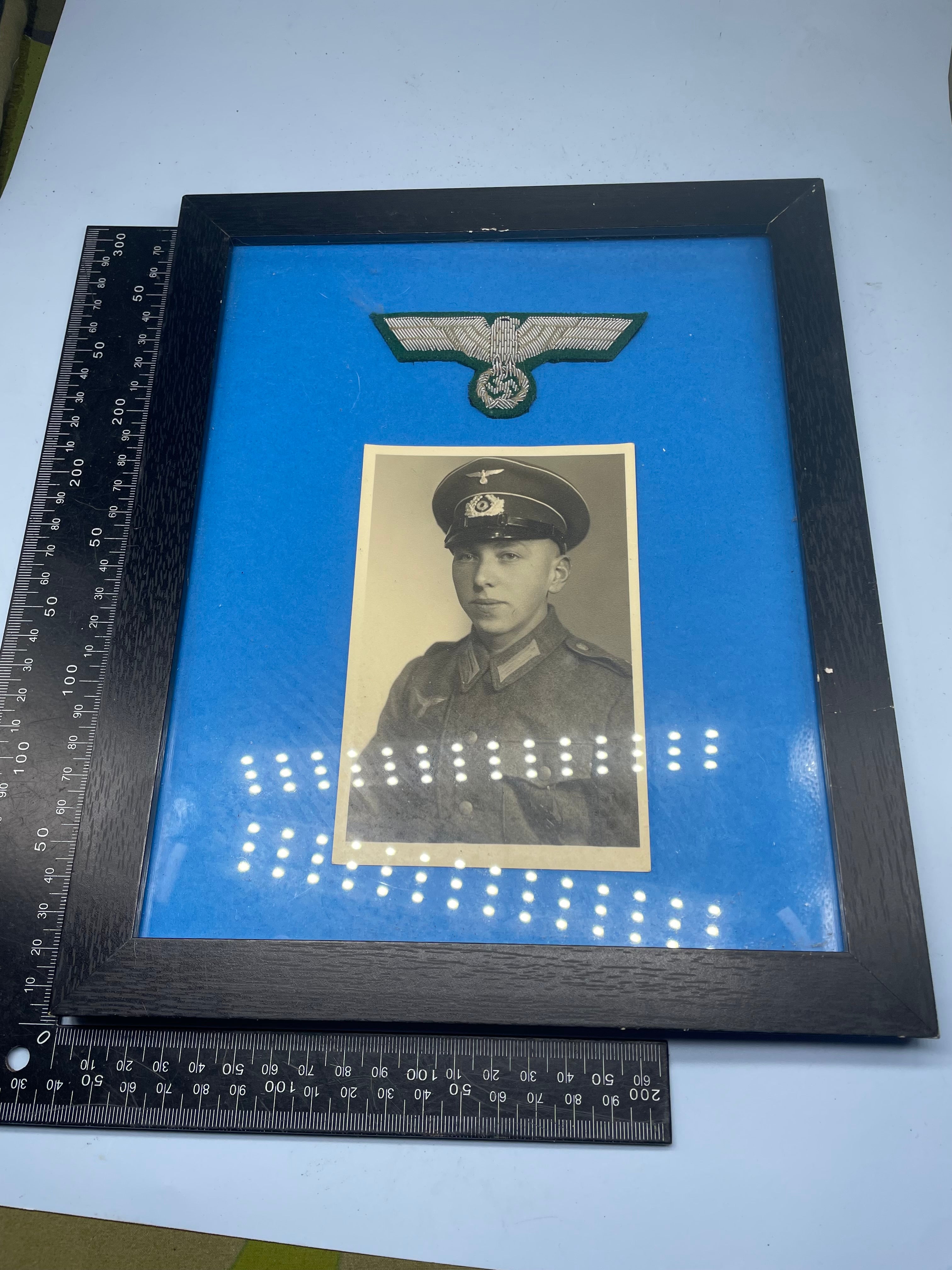 WW2 German Army Framed Eagle Badge and Photograph - The Militaria Shop