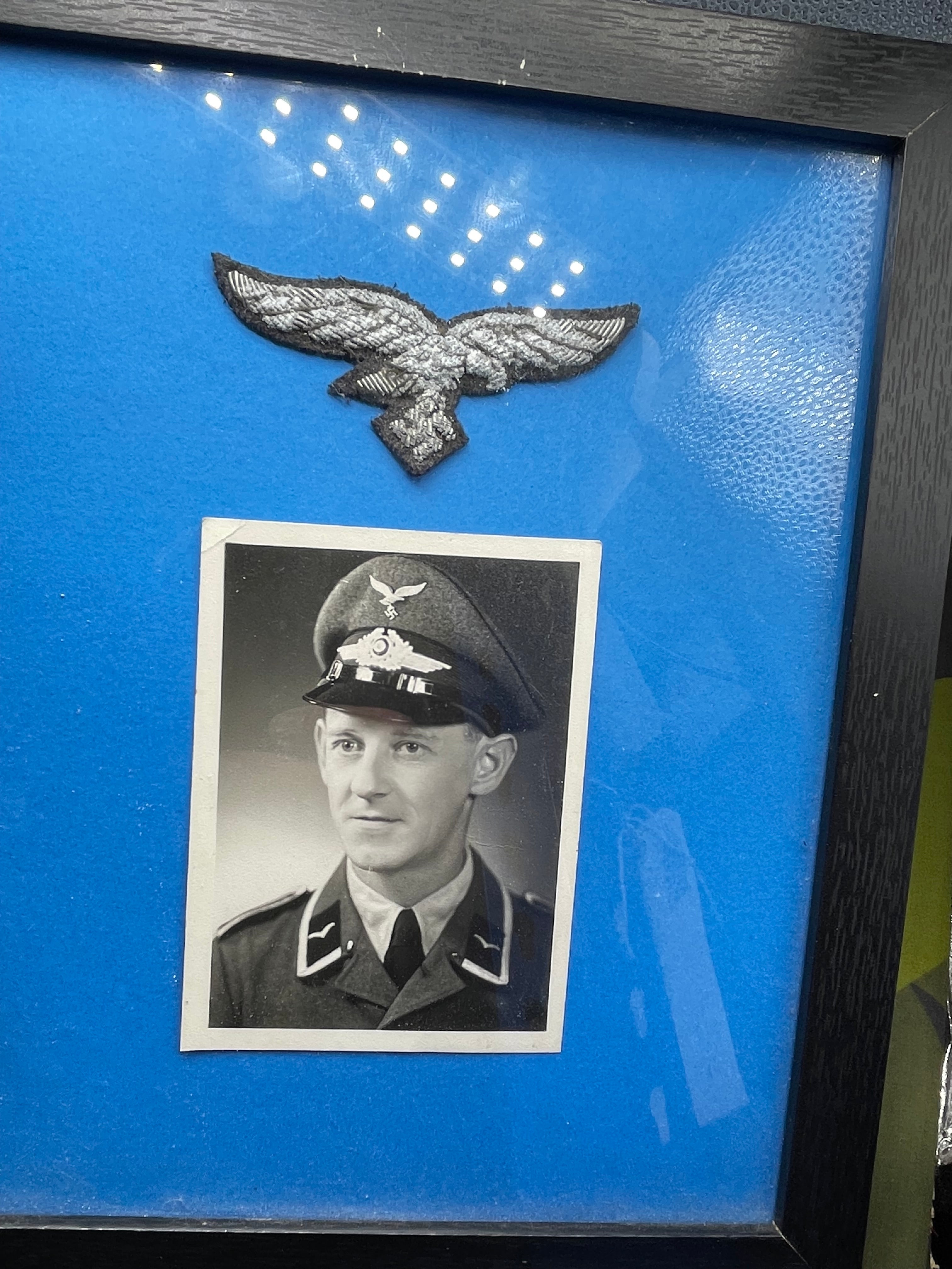 WW2 German Luftwaffe Framed Eagle Badge & Photograph - The Militaria Shop