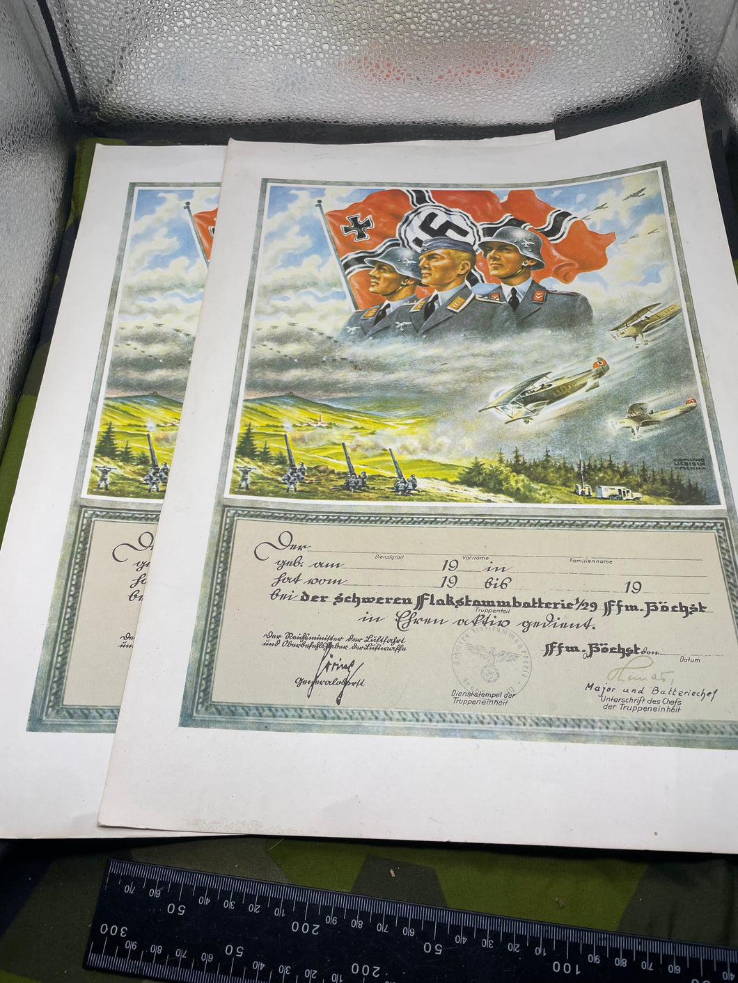 Interesting Pair of WW2 German Flak Battery Presentation Award Documents 