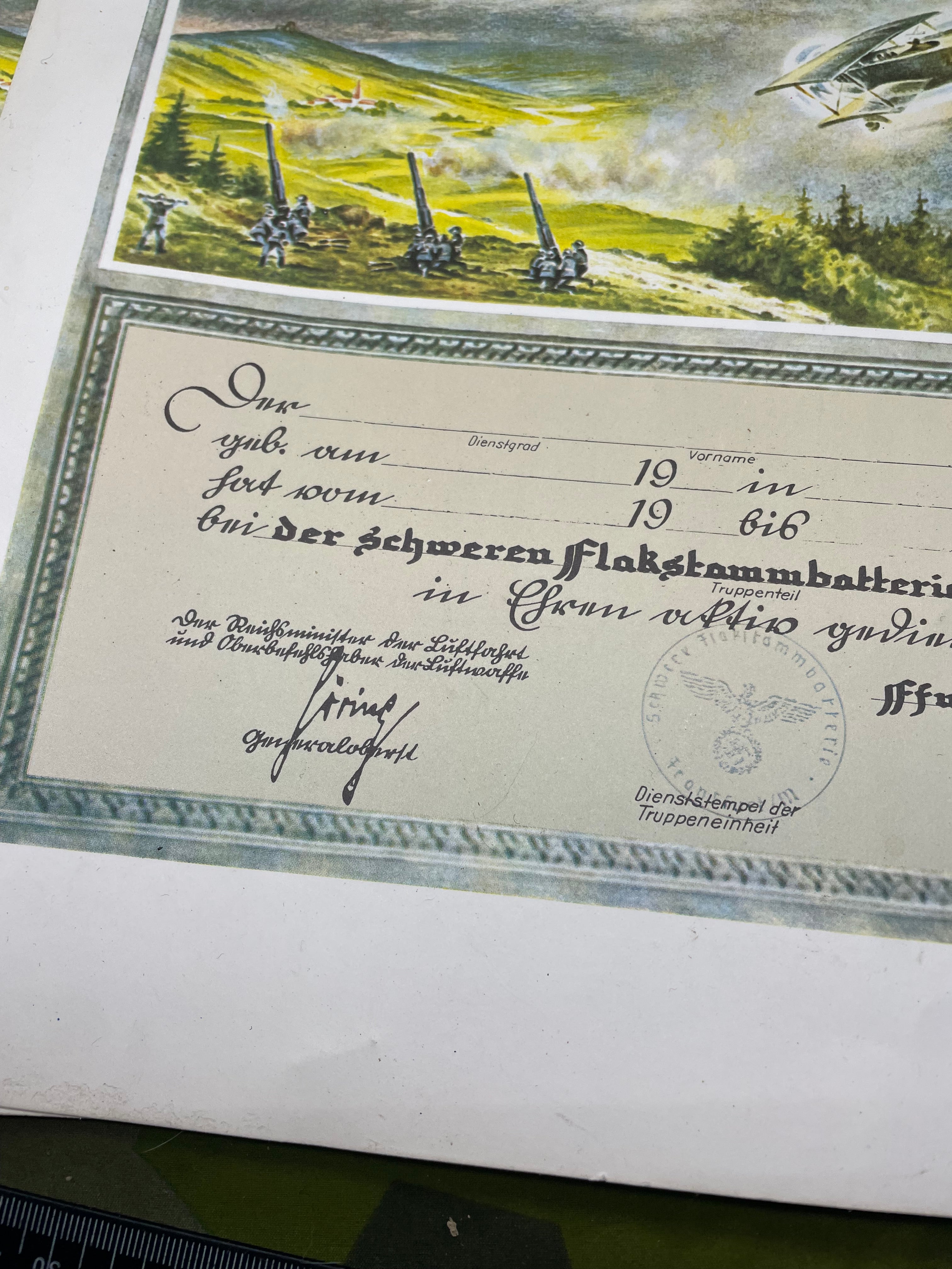 Interesting Pair of WW2 German Flak Battery Presentation Award Documents - The Militaria Shop