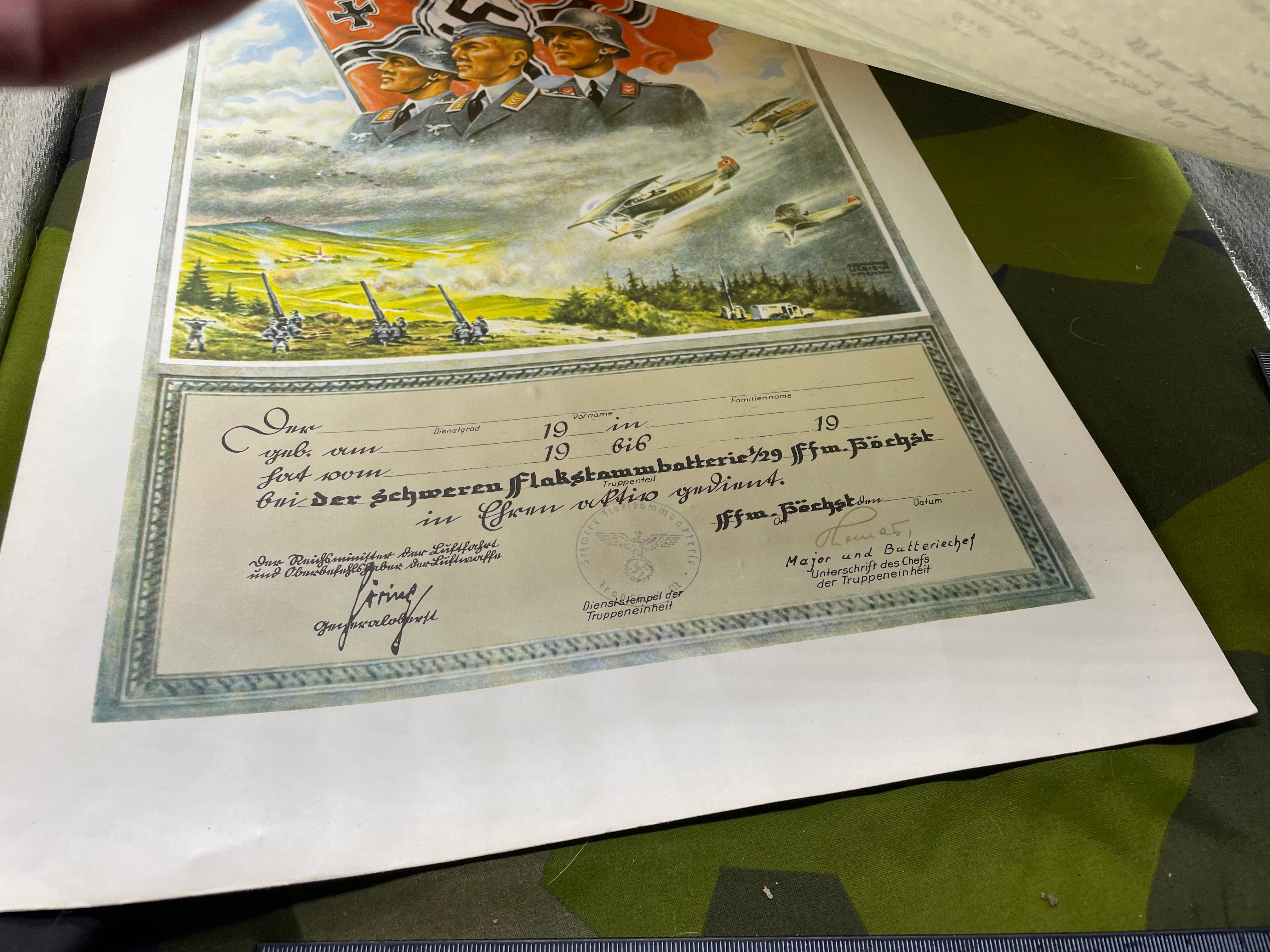 Interesting Pair of WW2 German Flak Battery Presentation Award Documents - The Militaria Shop