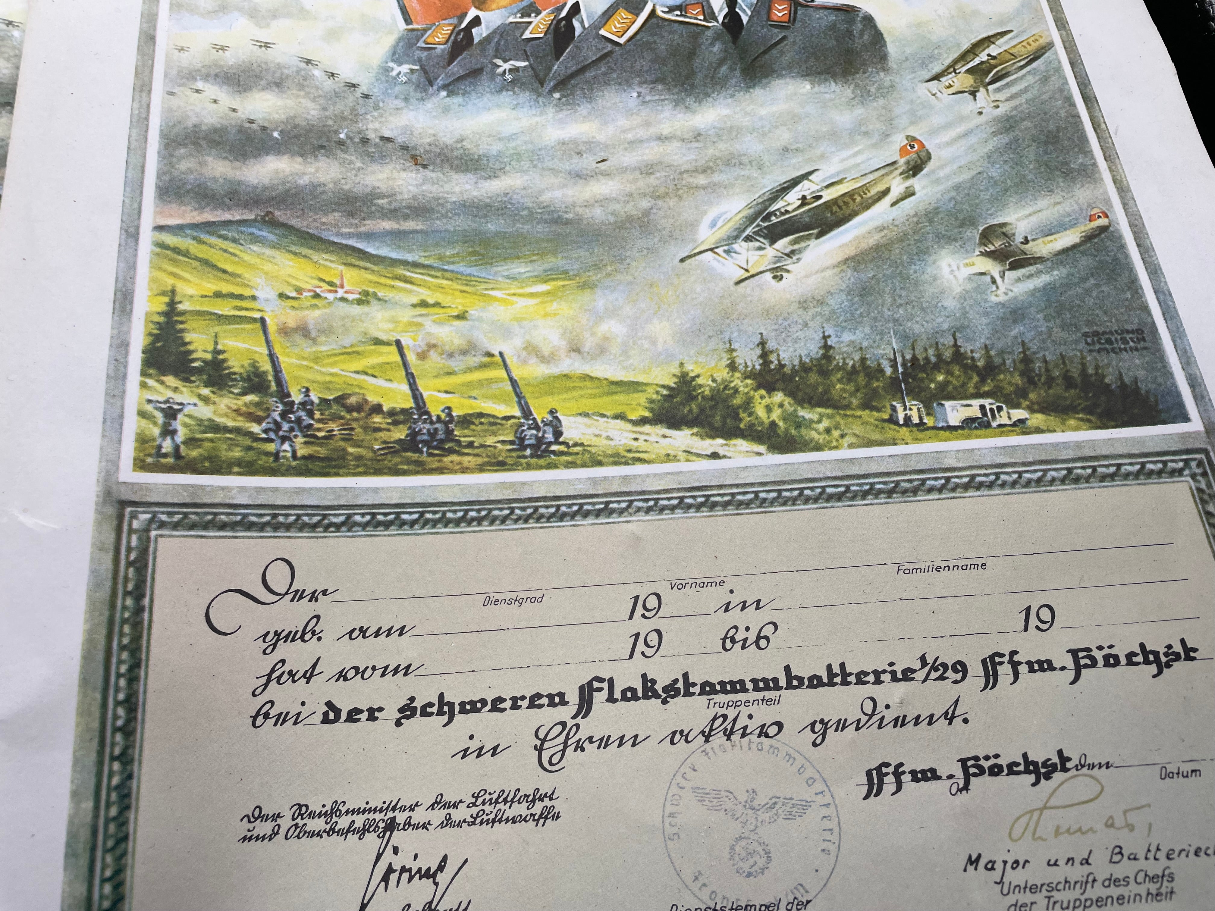 Interesting Pair of WW2 German Flak Battery Presentation Award Documents - The Militaria Shop