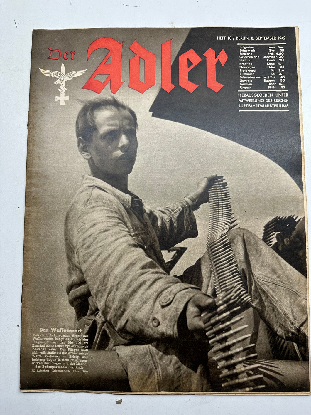 Der Adler Magazine Original WW2 German - 8th September 1942