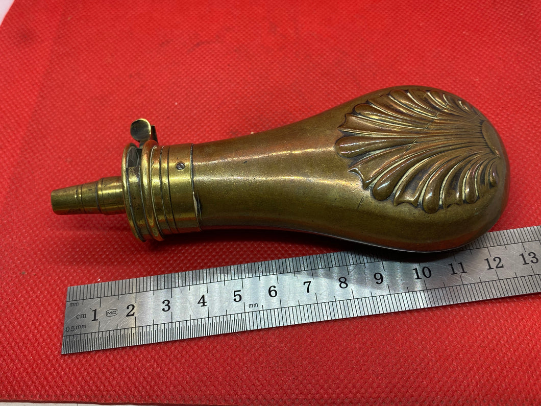 Vintage Victorian Copper Powder Flask with Decorative Leaves on the side