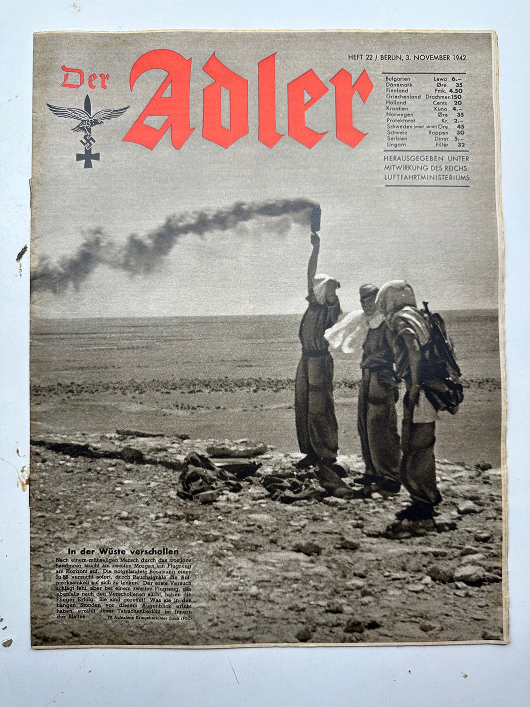 Original WW2 German Army Der Adler Propaganda Magazine - 3rd November 1942