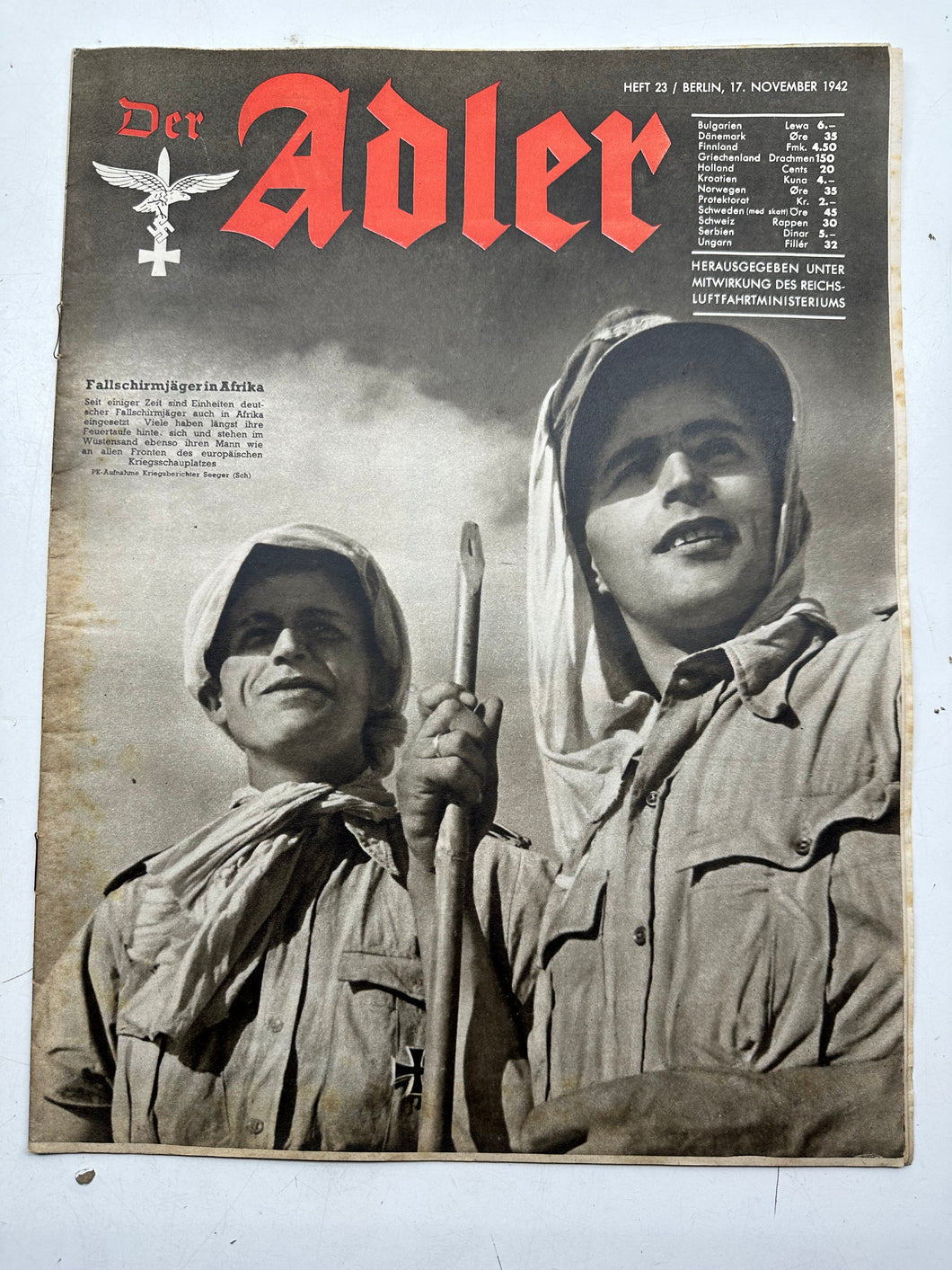 Original WW2 German Army Der Adler Propaganda Magazine - 17th November 1942