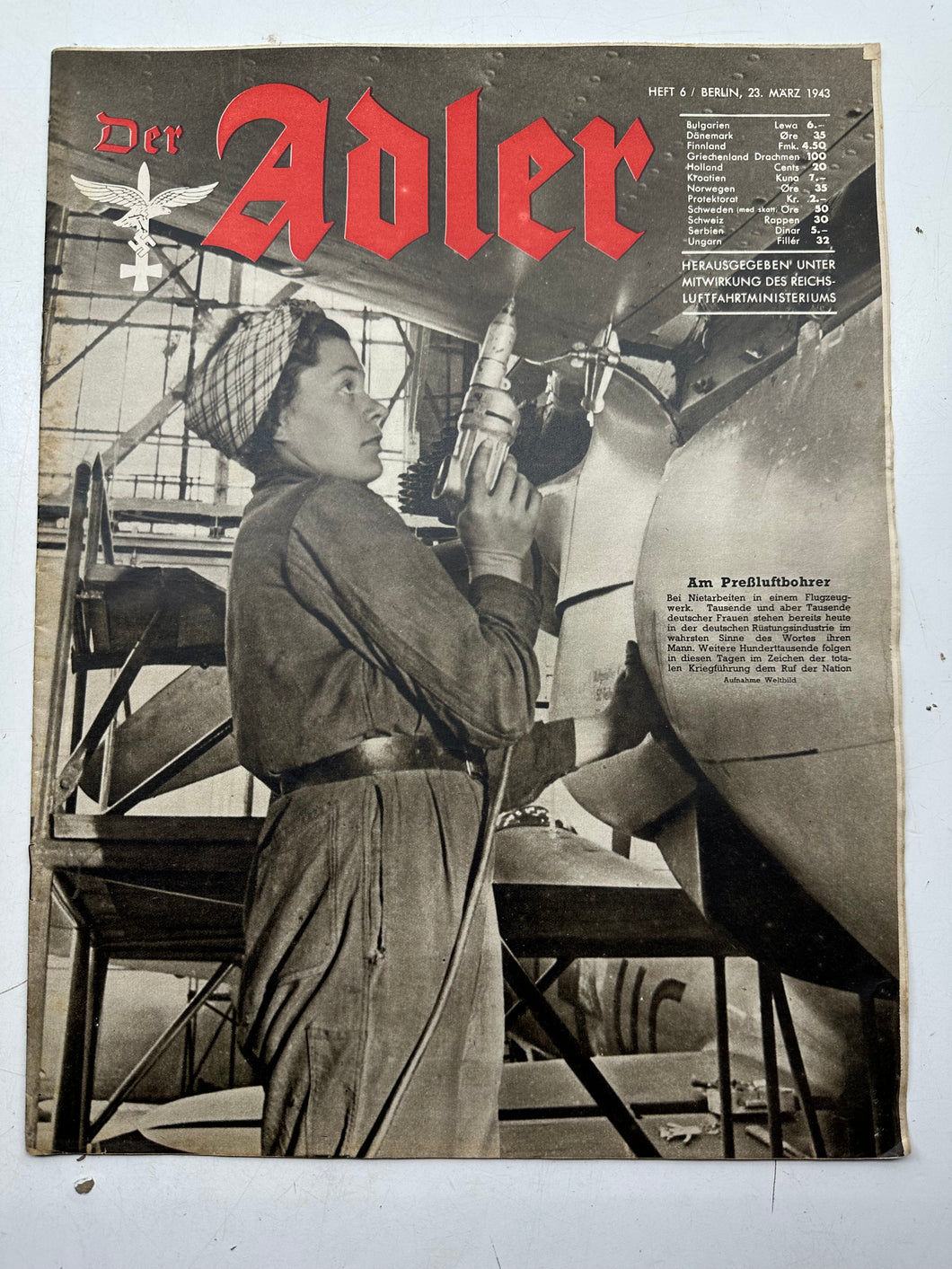 Original WW2 German Army Der Adler Propaganda Magazine - 23rd March 1943