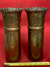 Load image into Gallery viewer, Original WW1 Trench Art Shell Case Brass Vase Pair
