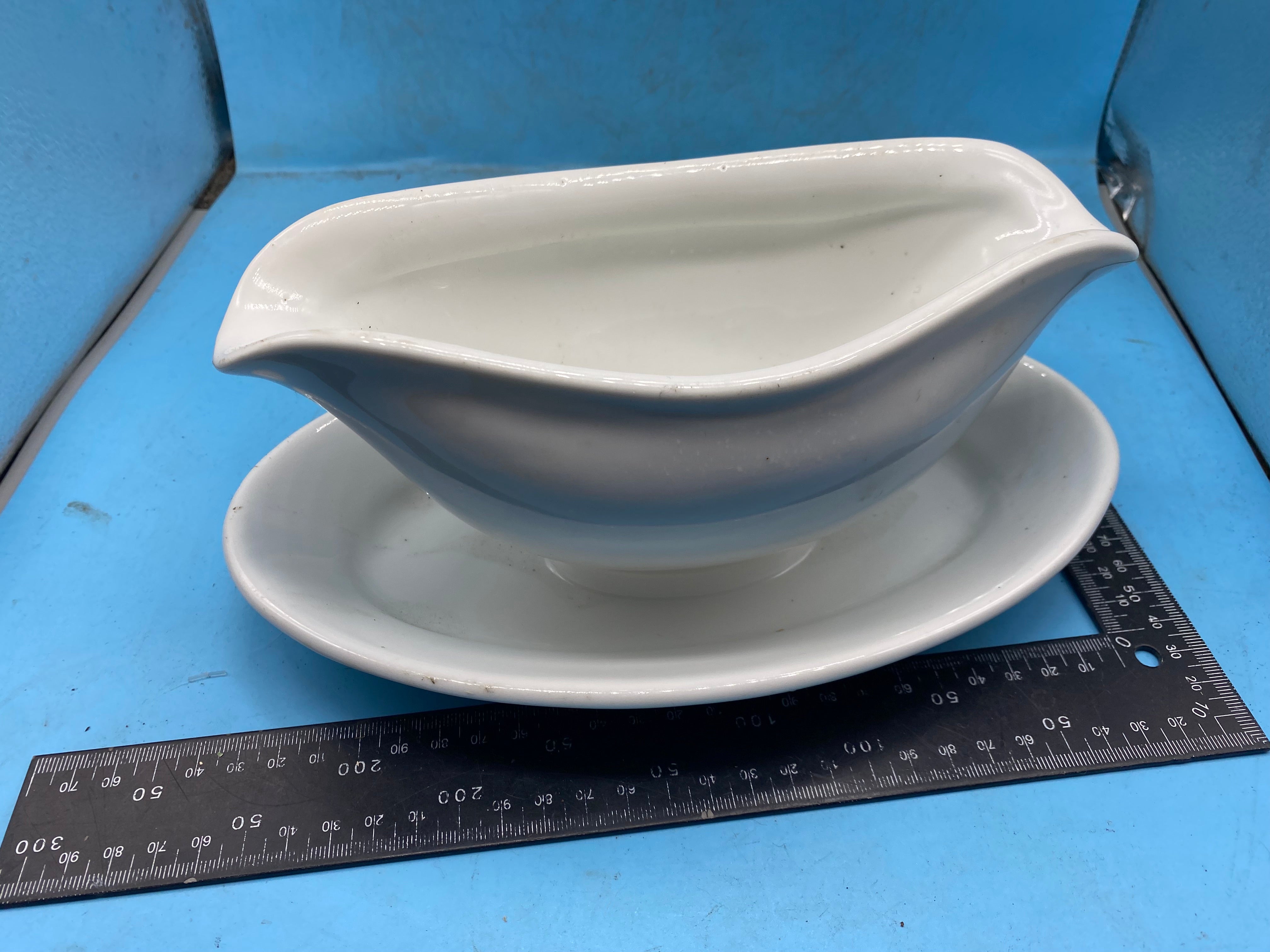 Original 1940 Dated German Army Mess Hall Heavy White Porcelain Gravy Boat - The Militaria Shop