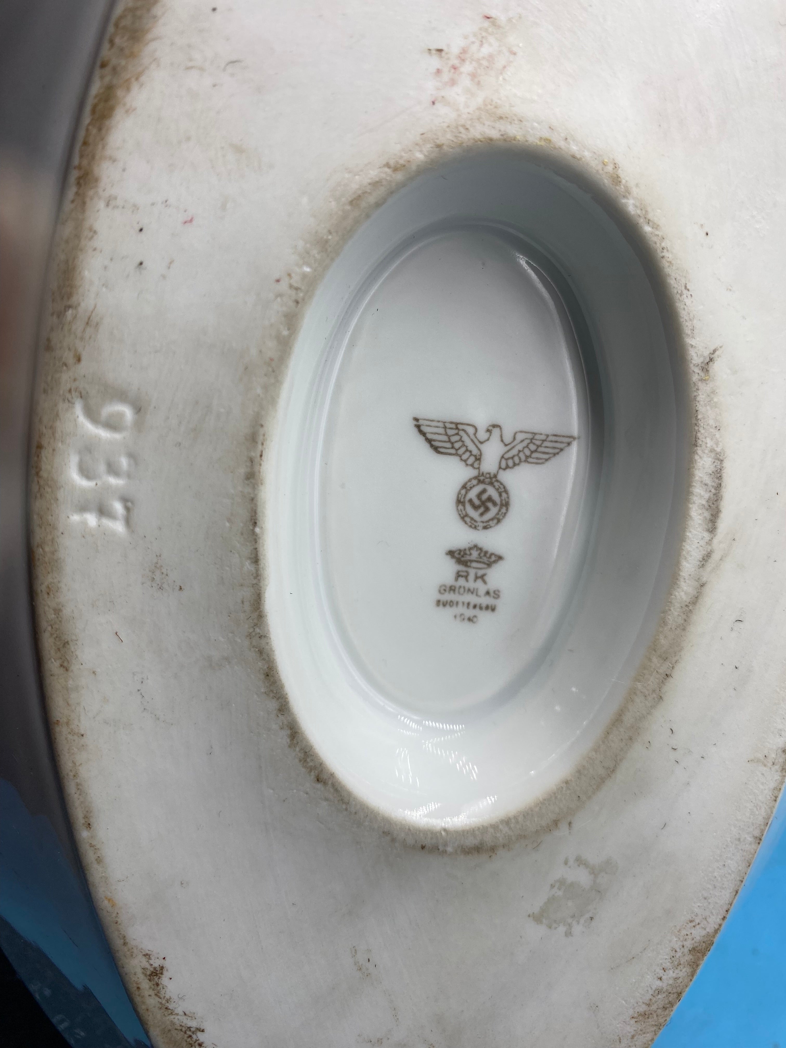 Original 1940 Dated German Army Mess Hall Heavy White Porcelain Gravy Boat - The Militaria Shop