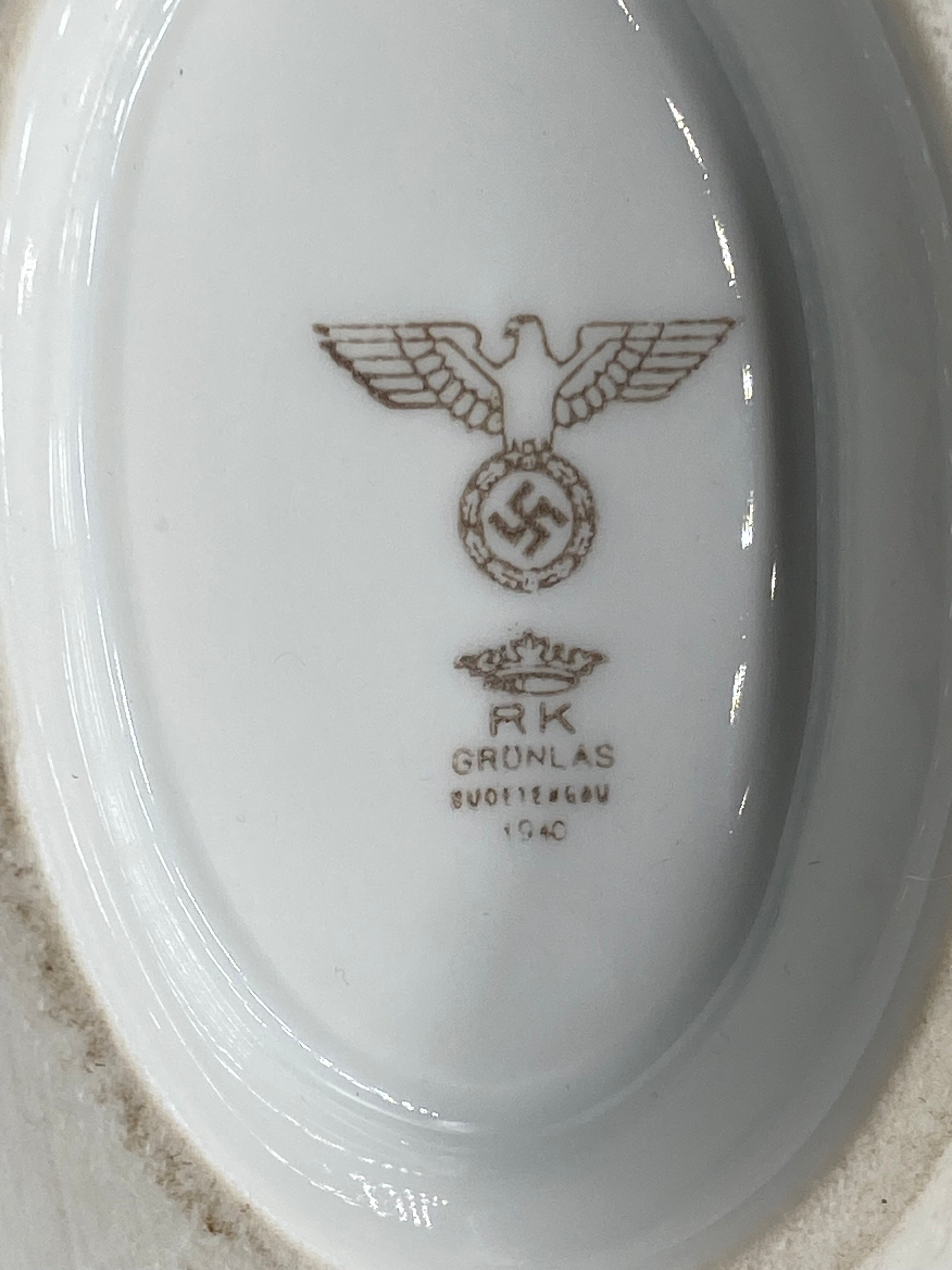 Original 1940 Dated German Army Mess Hall Heavy White Porcelain Gravy Boat - The Militaria Shop