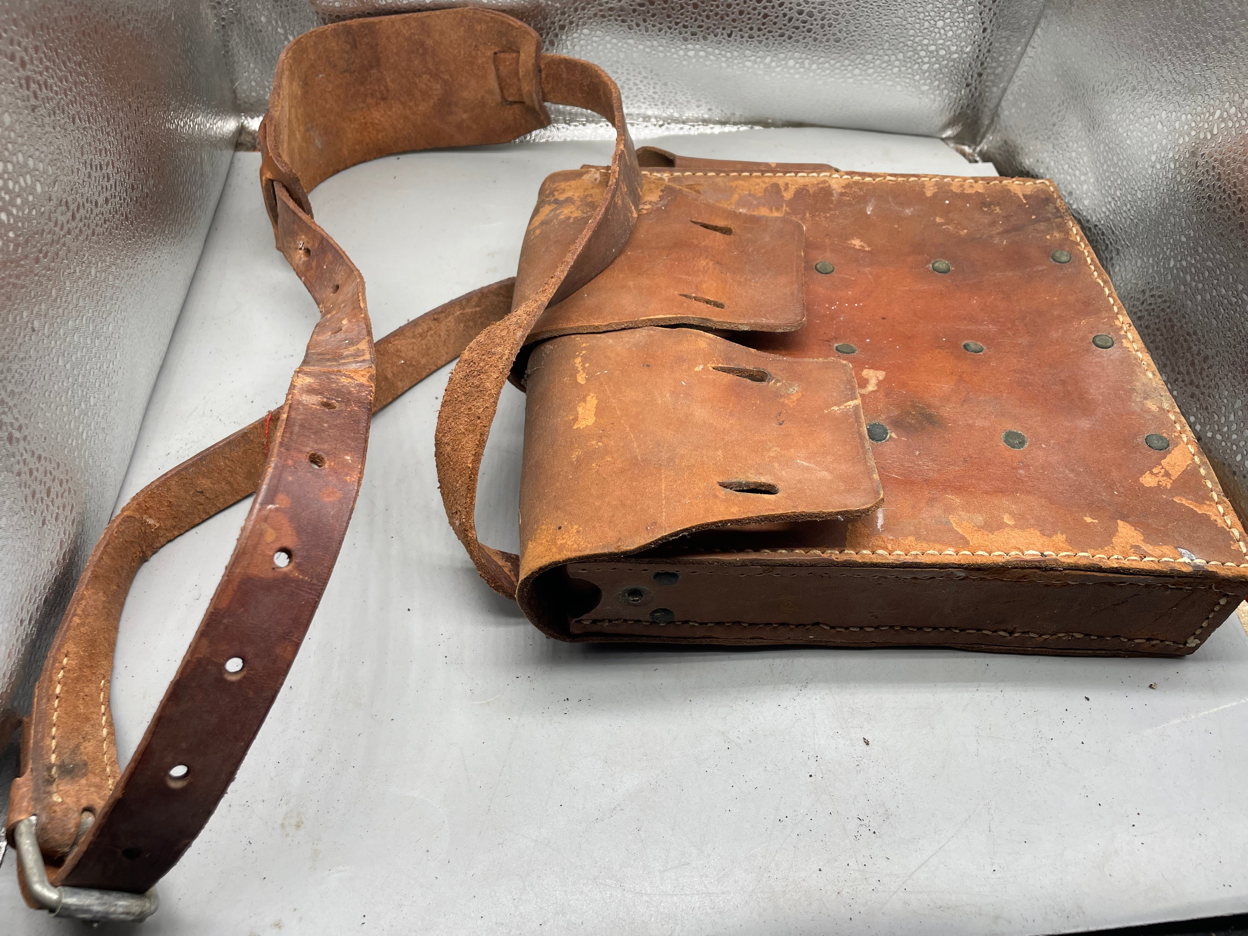 Original WW2 Era Swedish Army Leather Magazine Carrying Bag - The Militaria Shop