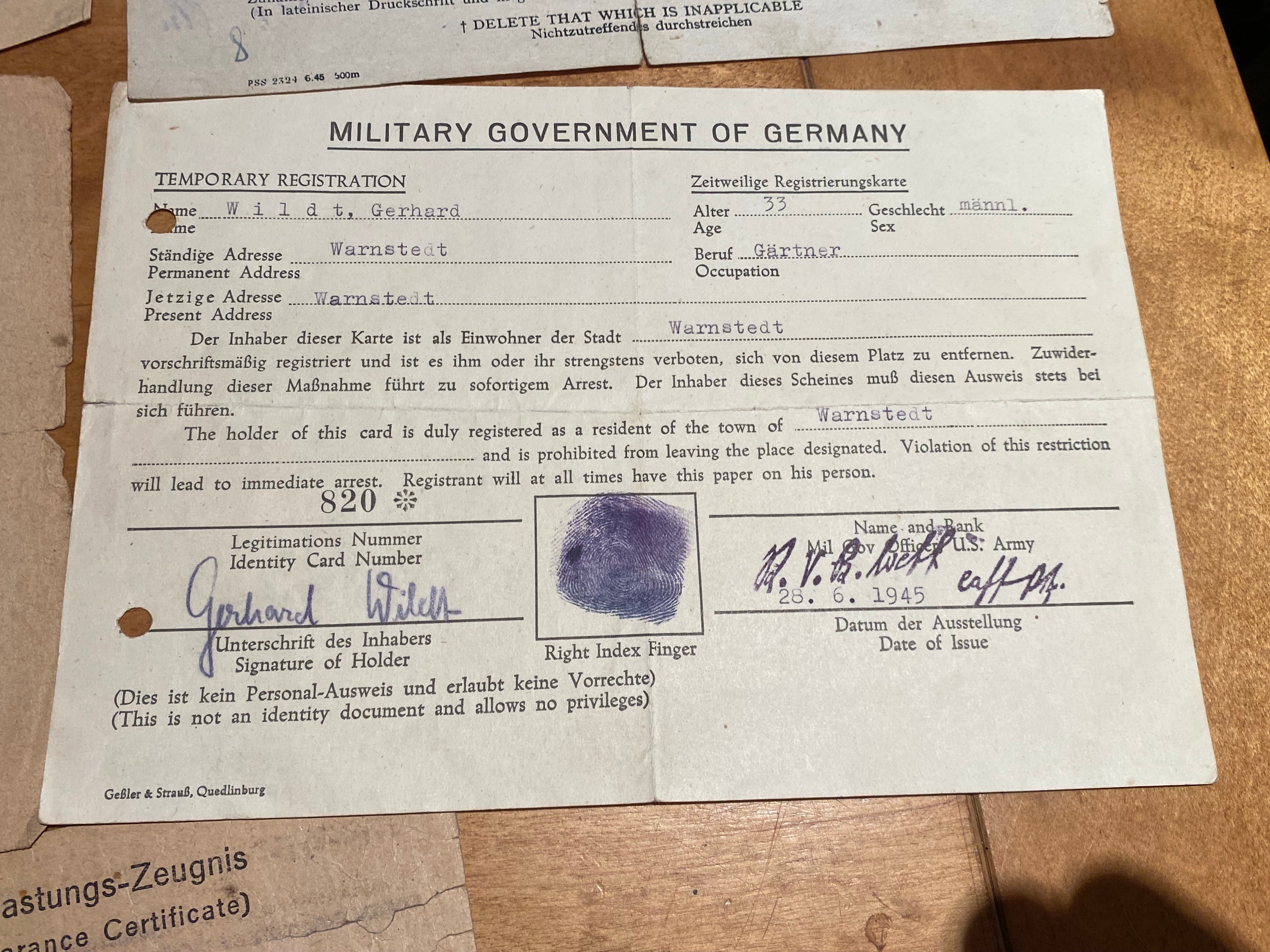 WW2 German / British Occupation of Germany - Military Documents. Interesting Group. - The Militaria Shop