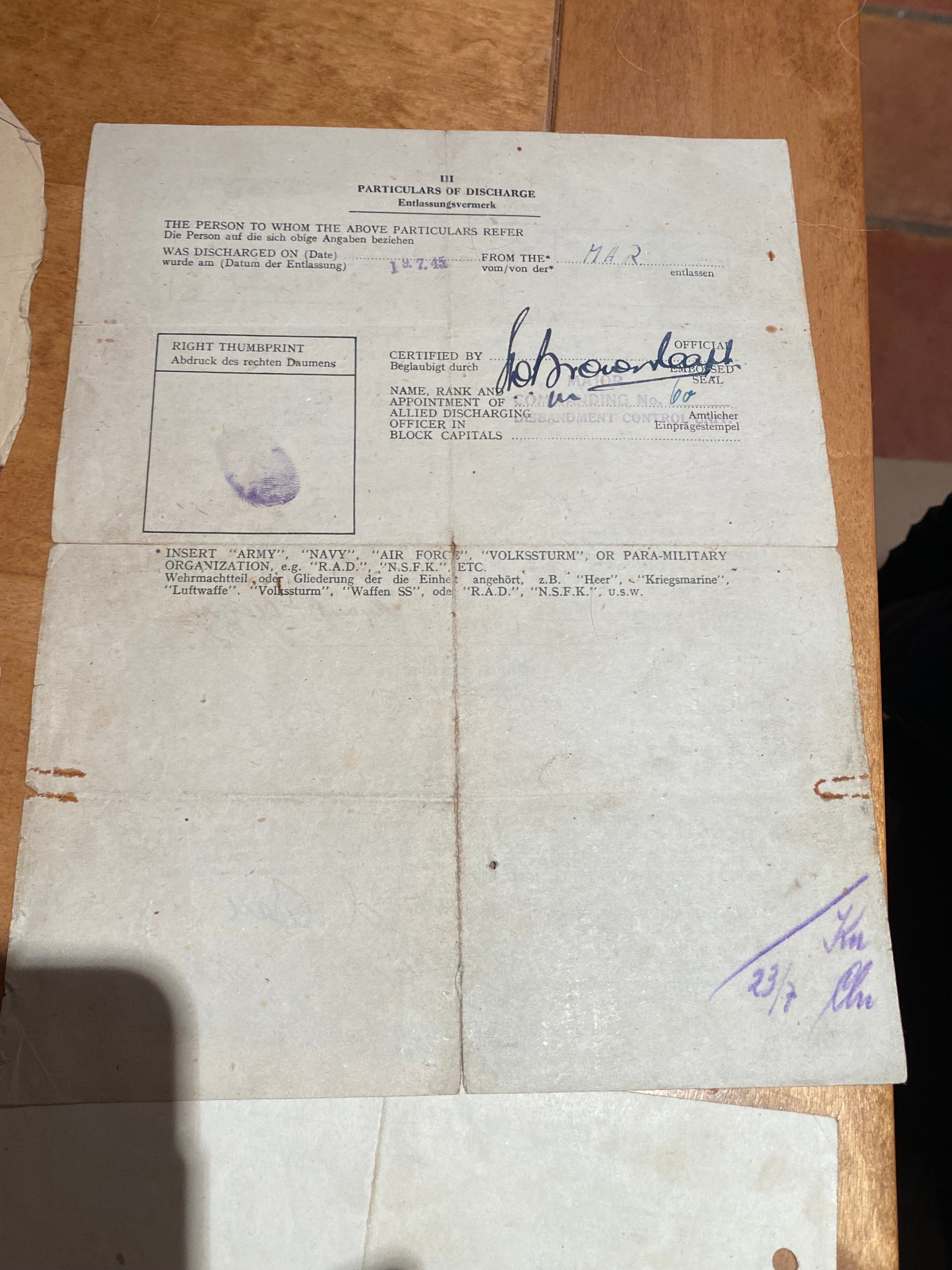 WW2 German / British Occupation of Germany - Military Documents. Interesting Group. - The Militaria Shop
