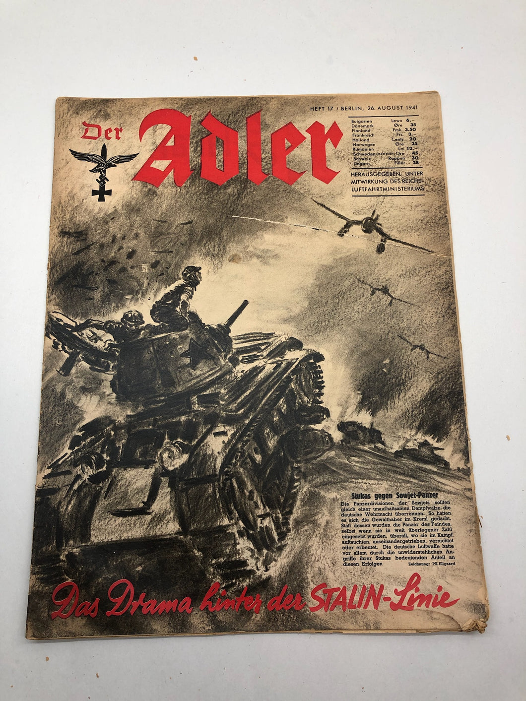 Original WW2 German Luftwaffe Der Adler Propaganda Magazine - 26th Aug 1941
