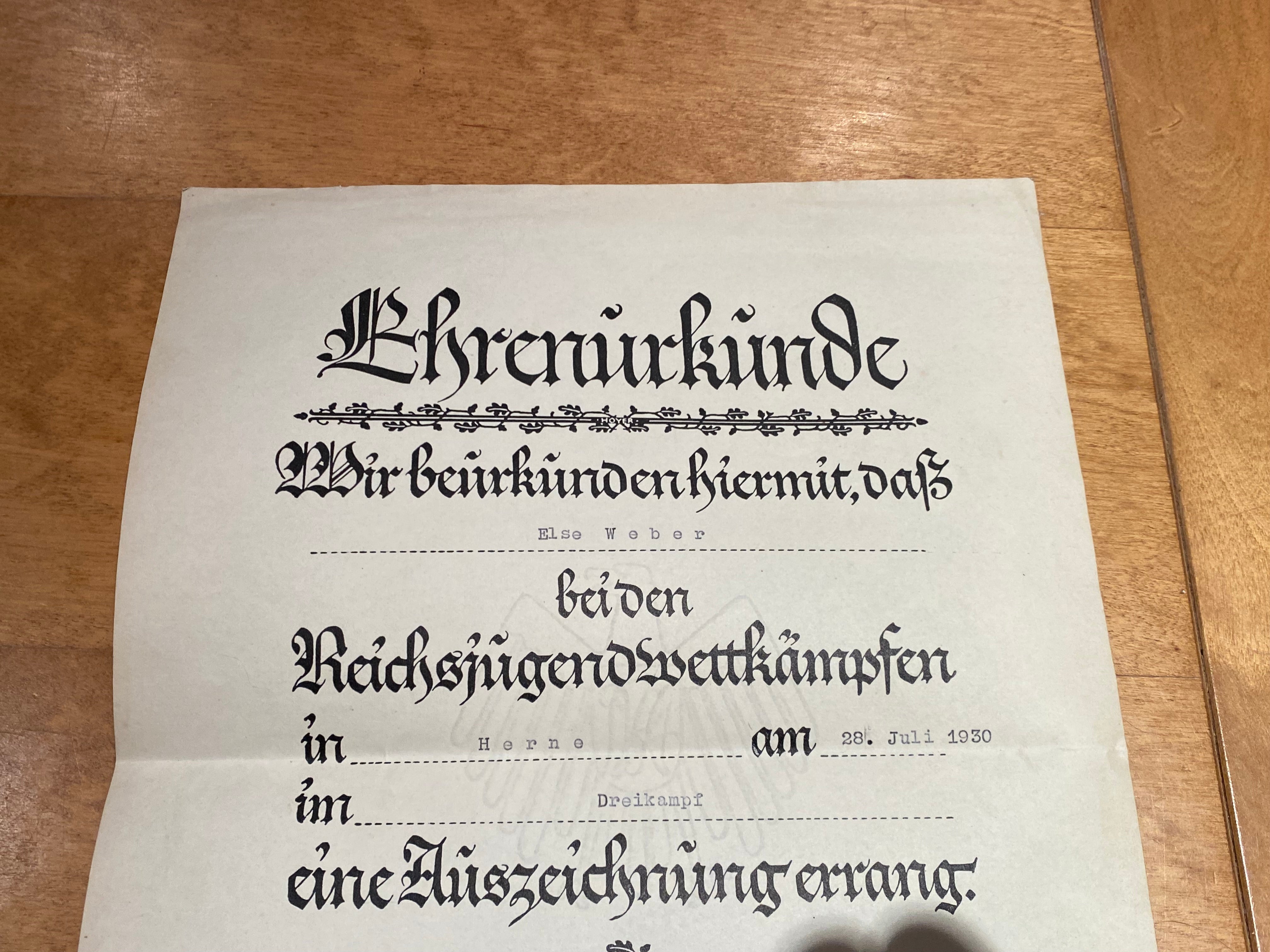 Original Inter Wars German Award Certificate issued for music related achievements. - The Militaria Shop