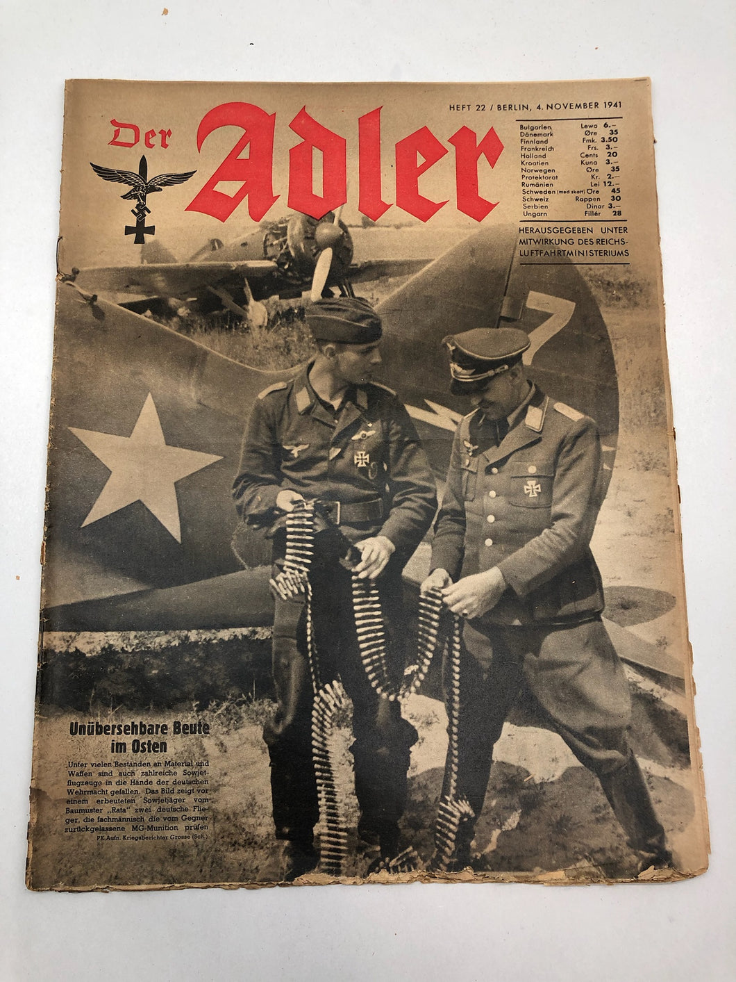 Original WW2 German Luftwaffe Der Adler Propaganda Magazine - 4th November 1941
