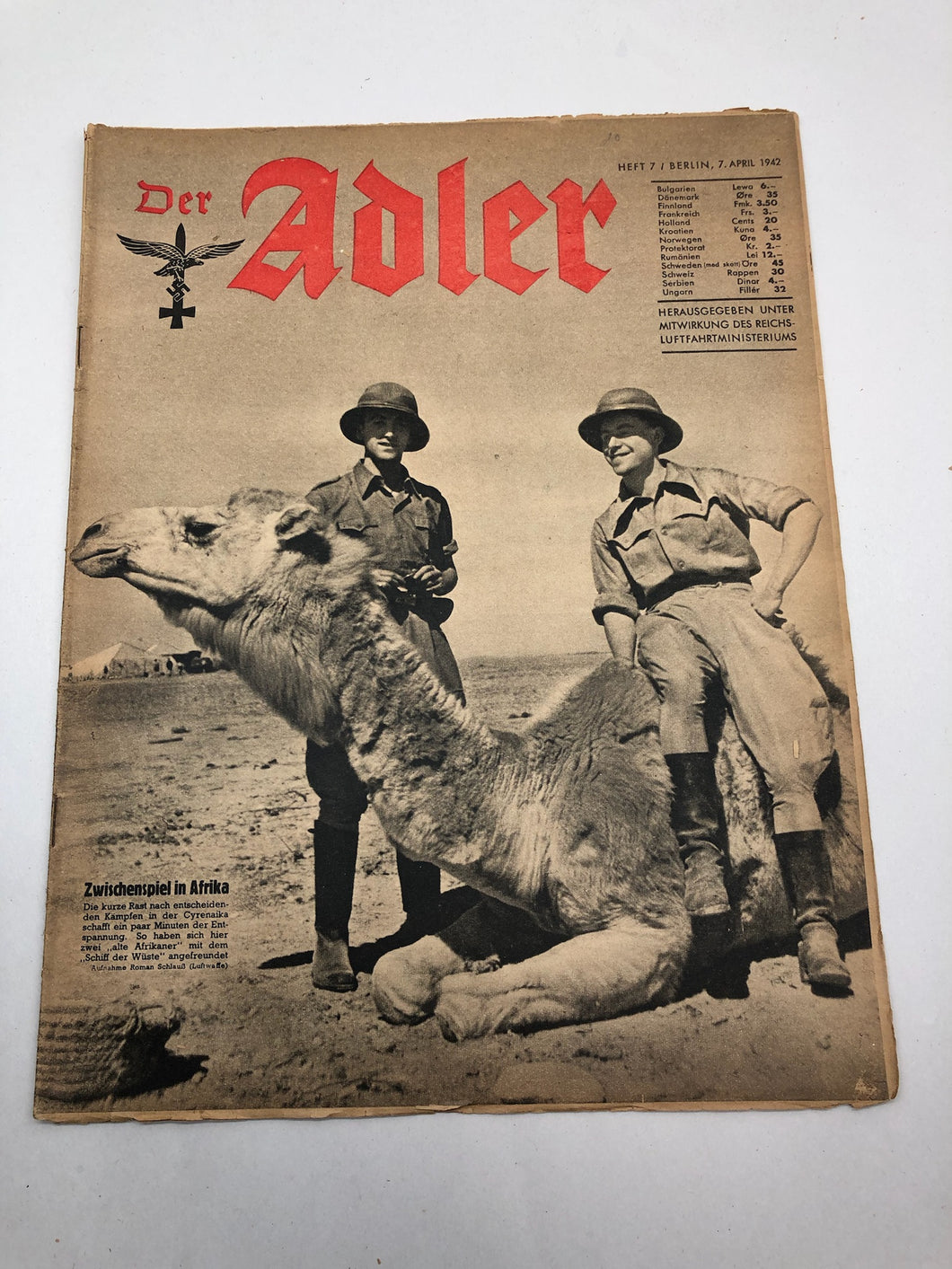 Original WW2 German Luftwaffe Der Adler Propaganda Magazine - 7th April 1941