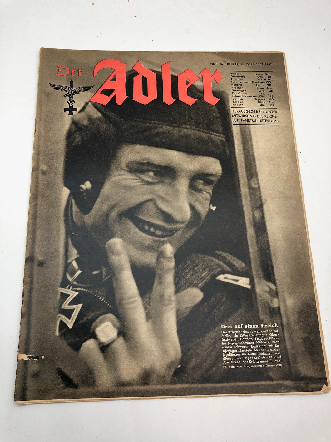 Original WW2 German Luftwaffe Der Adler Propaganda Magazine - 15th December 1941