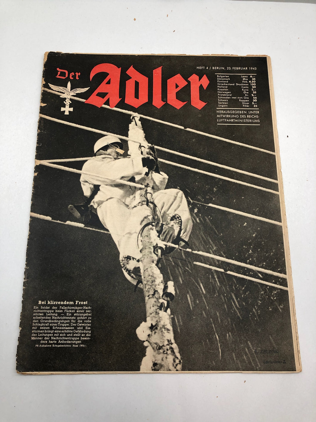 Original WW2 German Luftwaffe Der Adler Propaganda Magazine - 23rd Febuary 1943