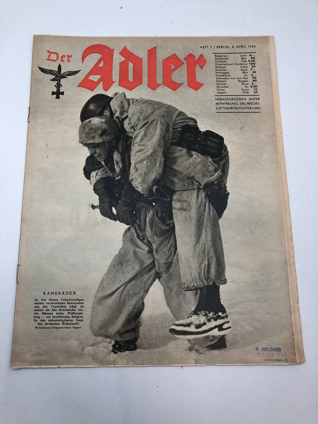 Original WW2 German Luftwaffe Der Adler Propaganda Magazine - 6th April 1943