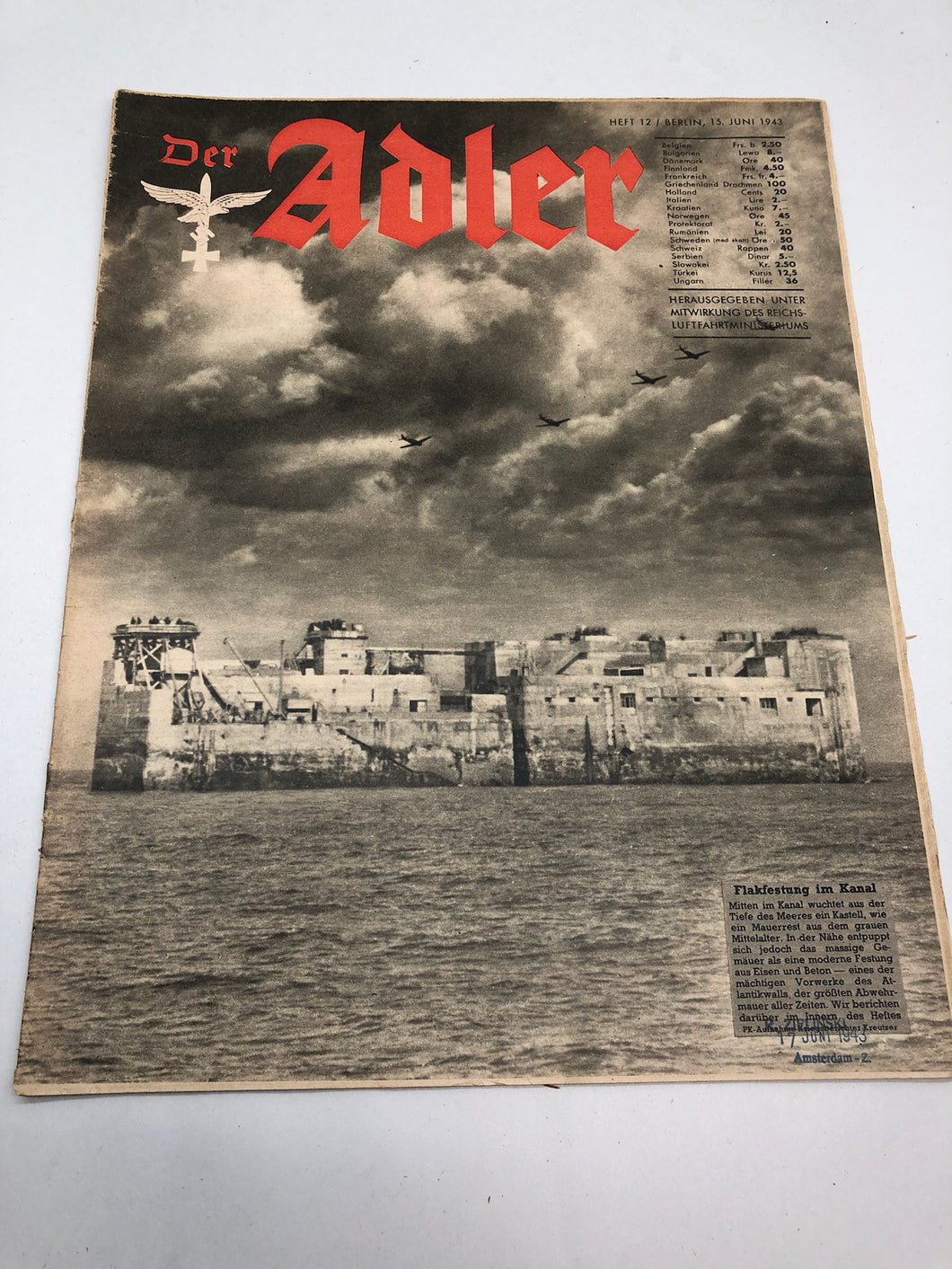 Original WW2 German Luftwaffe Der Adler Propaganda Magazine - 15th June 1943