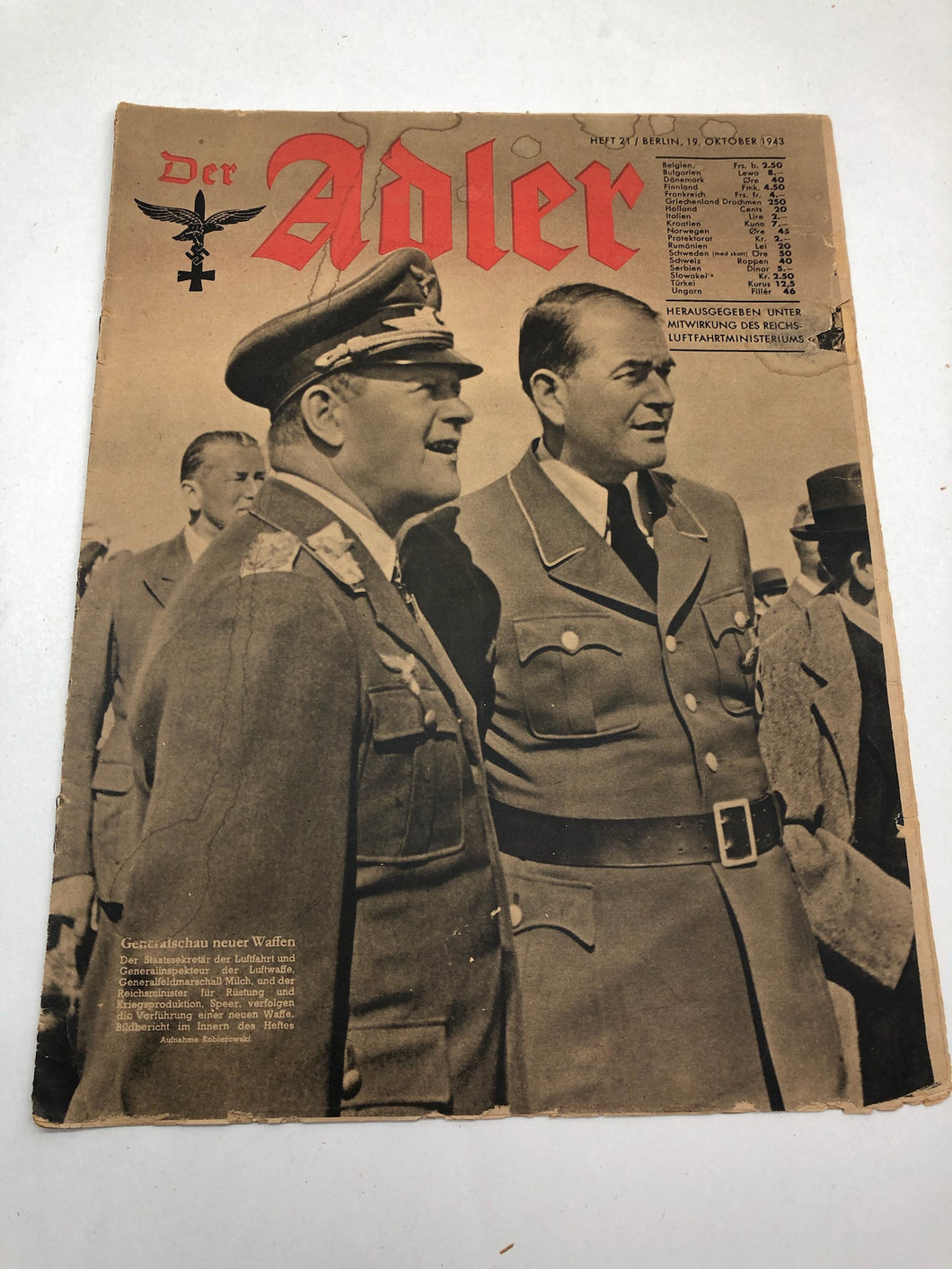 Original WW2 German Luftwaffe Der Adler Propaganda Magazine - 19th October 1943
