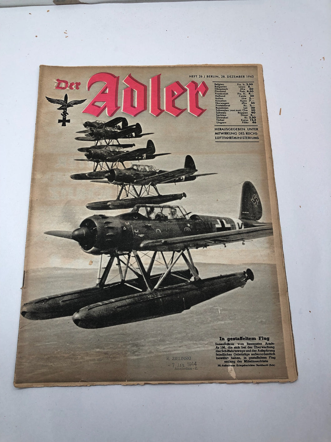 Original WW2 German Luftwaffe Der Adler Propaganda Magazine - 26th December 1943