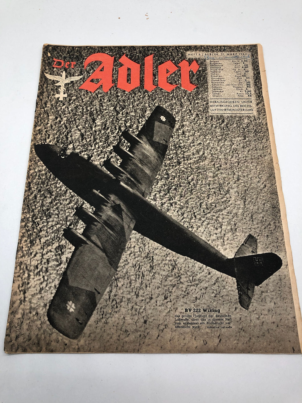 Original WW2 German Luftwaffe Der Adler Propaganda Magazine - 21st March 1944