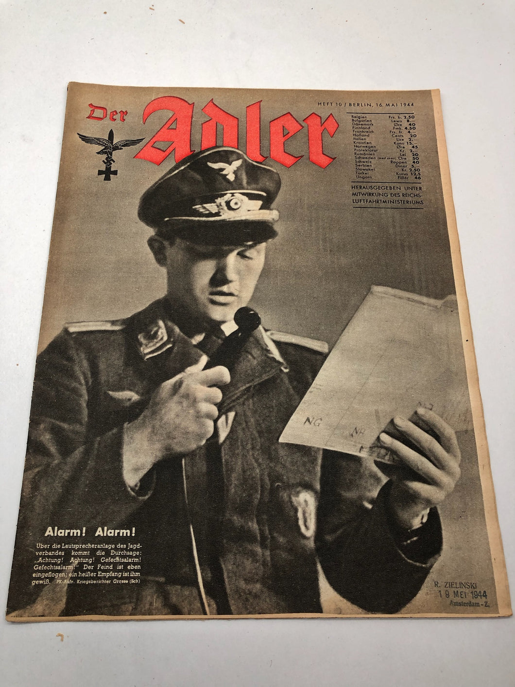 Original WW2 German Luftwaffe Der Adler Propaganda Magazine - 16th May 1944