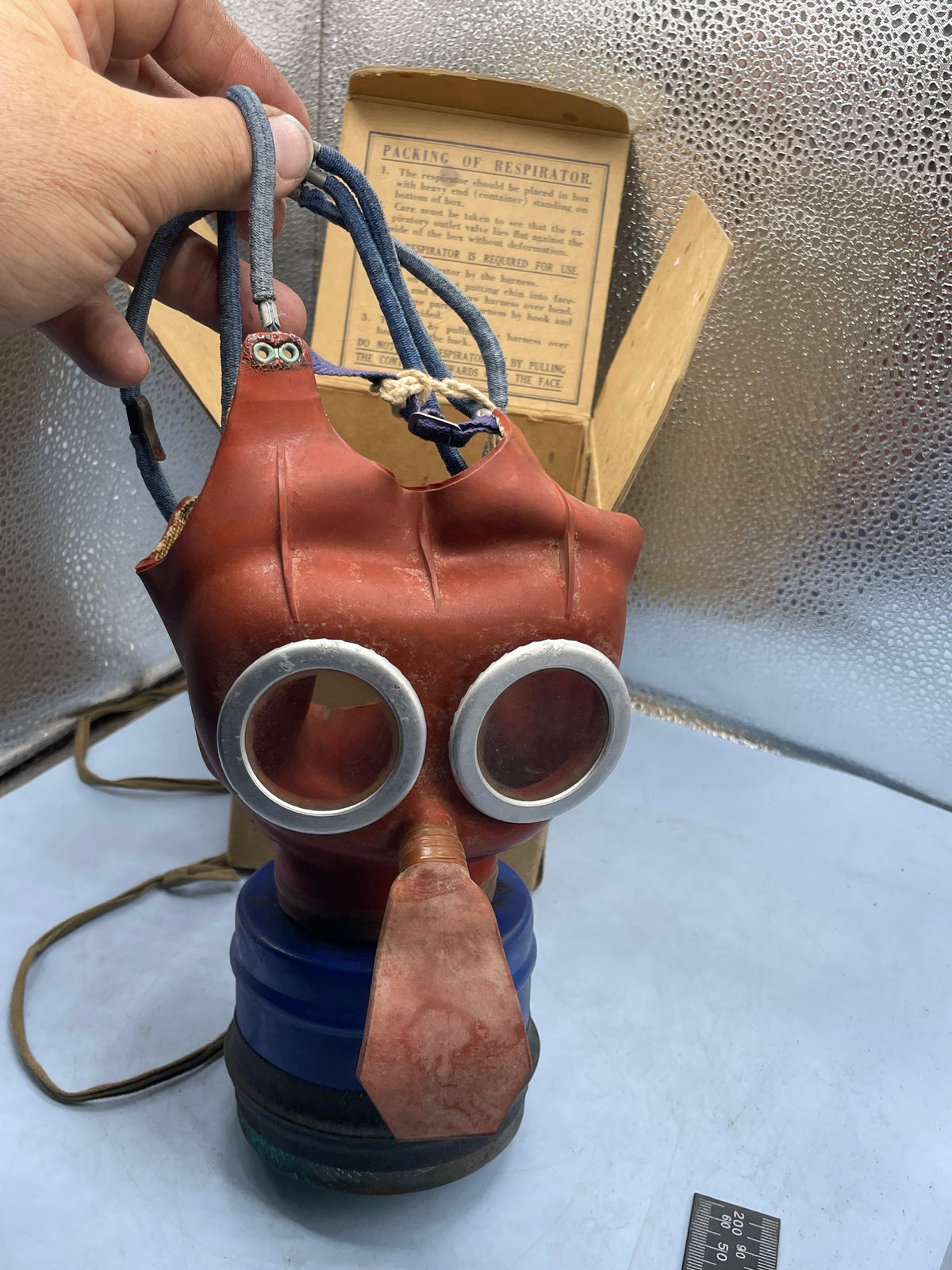Original WW2 British Home Front Childs Mickey Mouse Gas Mask in original cardboard box with Earplugs - The Militaria Shop