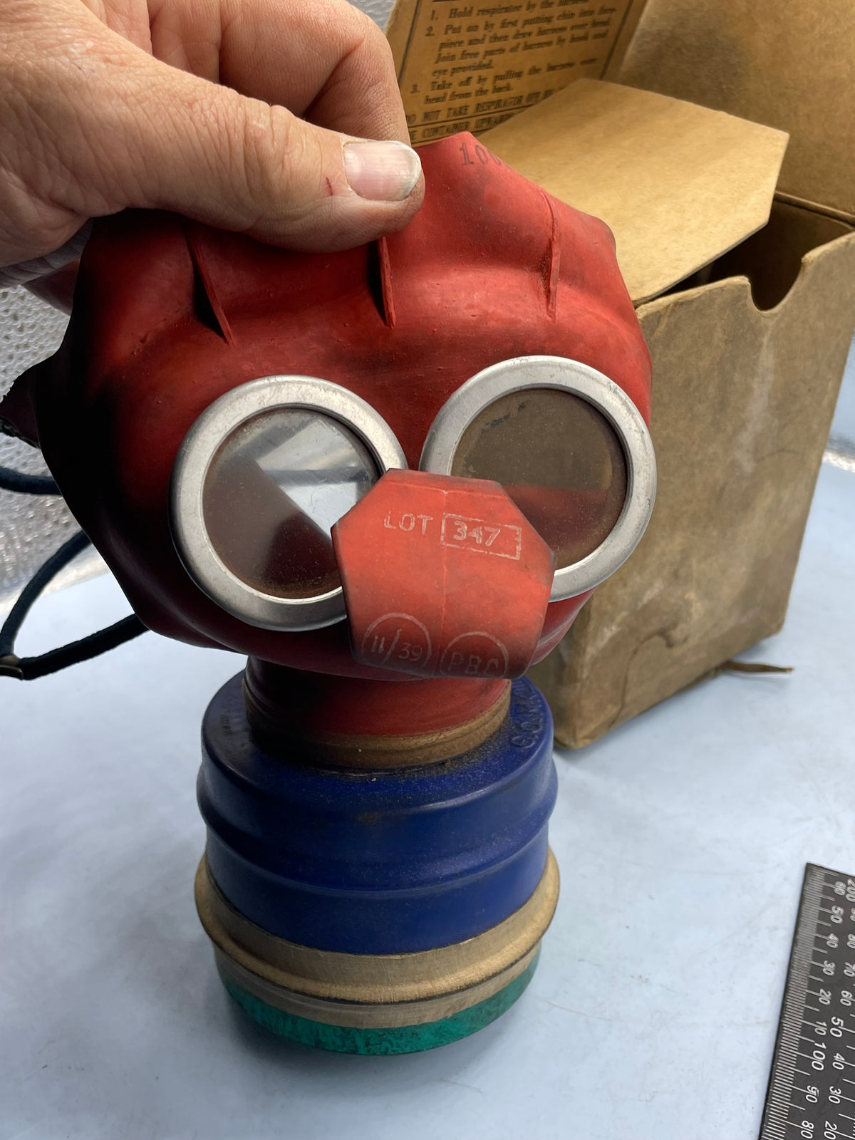 Original WW2 British Home Front Childs Mickey Mouse Gas Mask in the original cardboard box. - The Militaria Shop