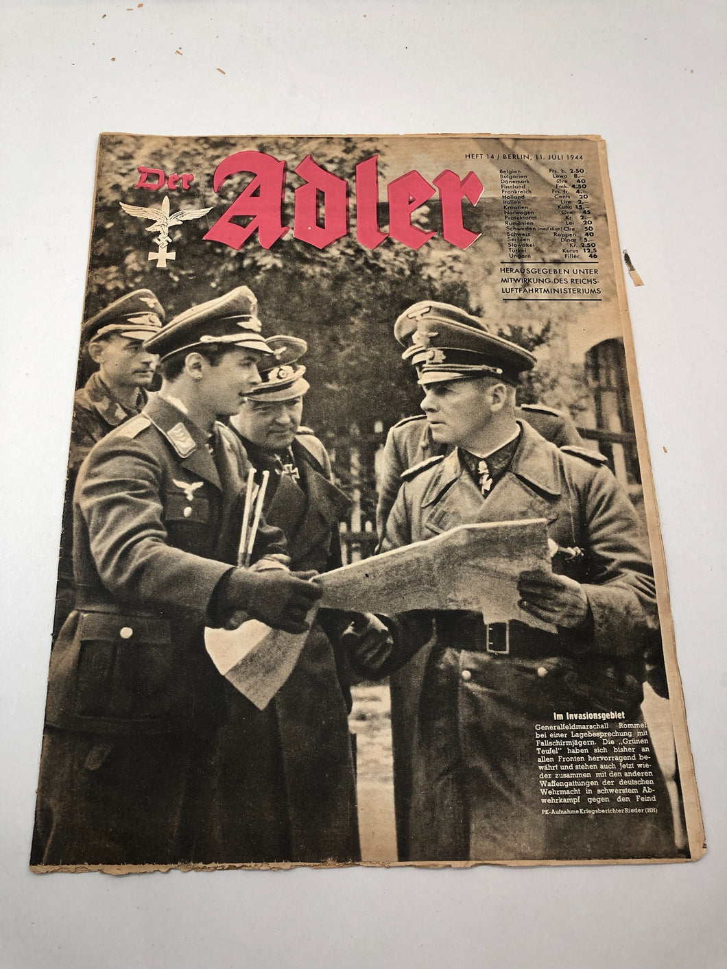 Original WW2 German Luftwaffe Der Adler Propaganda Magazine - 11th July 1944