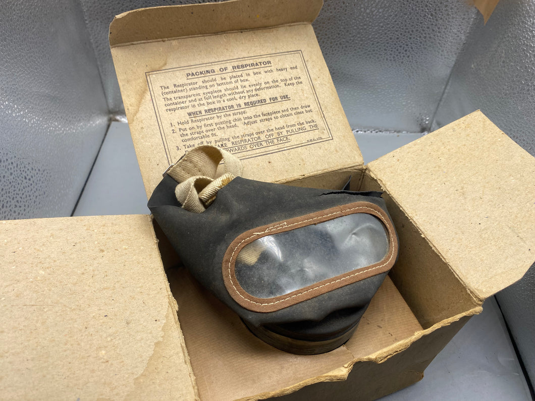 Original British WW2 Civilian Home Front Gas Mask in Cardboard Carrying Box