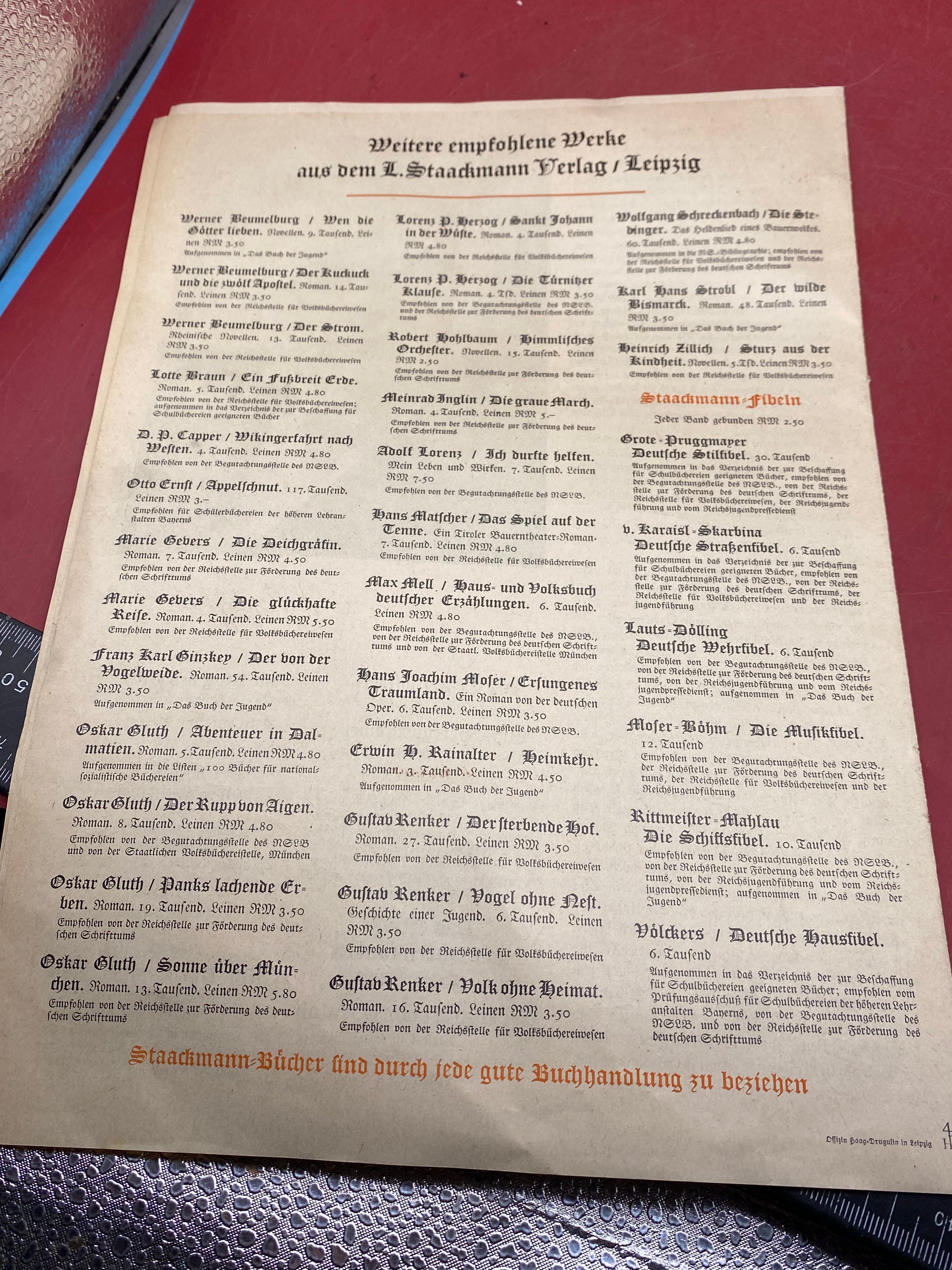 WW2 German Paperwork Entitled Landscape and history - Ten German Poets & Their Works - The Militaria Shop