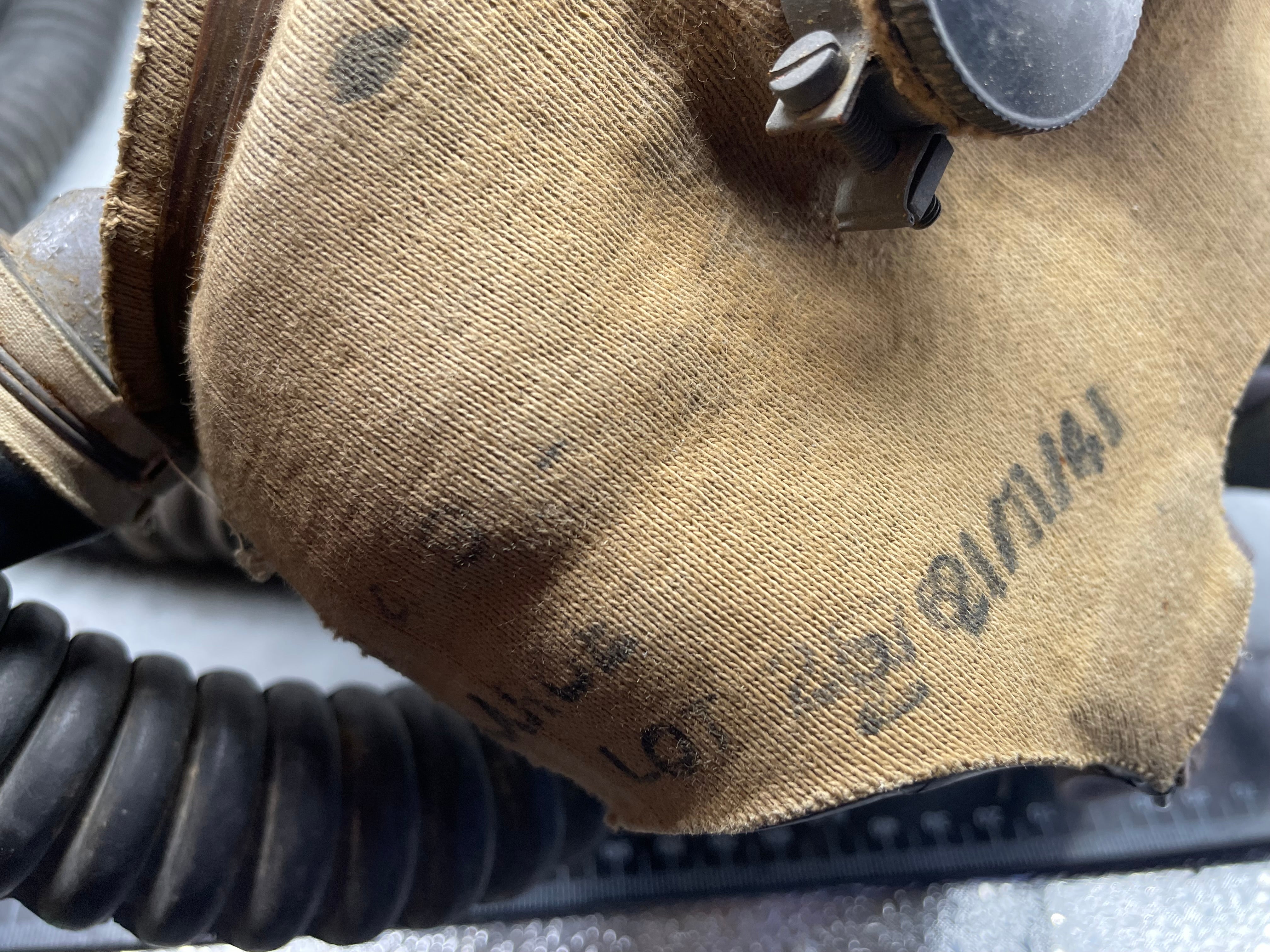 Original WW2 British Army Soldier's T-Mic Long Hose Gas Mask & Dog Tag RNVR - The Militaria Shop