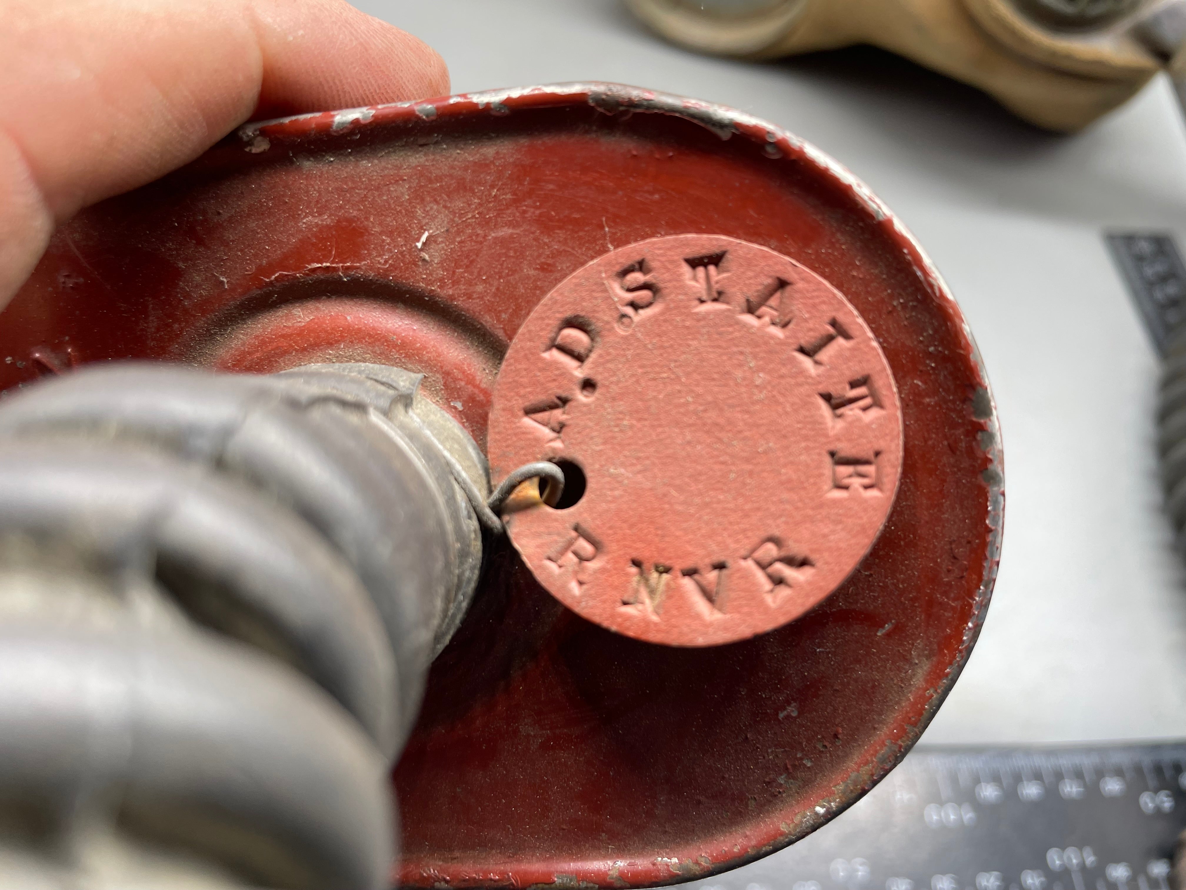 Original WW2 British Army Soldier's T-Mic Long Hose Gas Mask & Dog Tag RNVR - The Militaria Shop