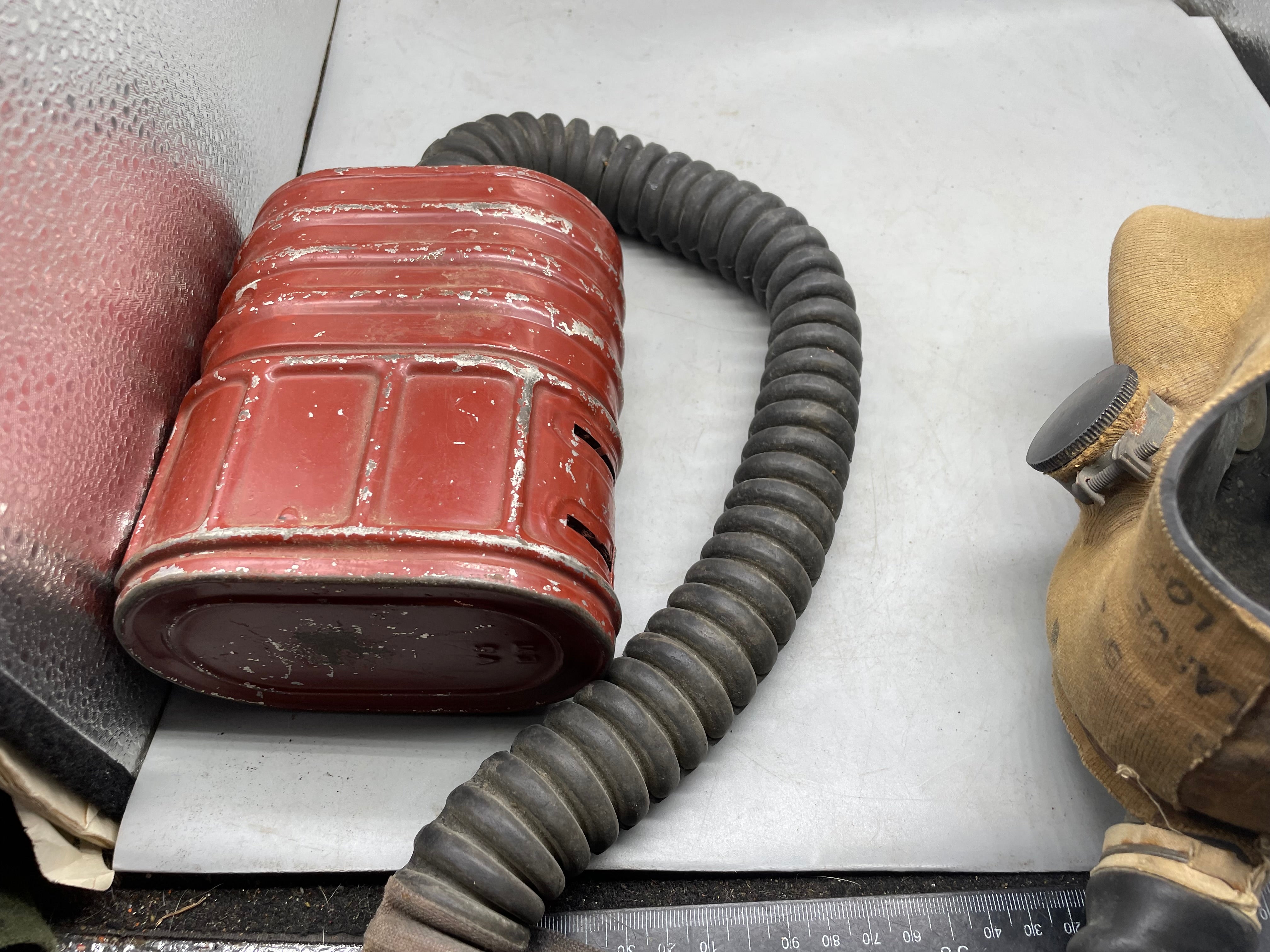 Original WW2 British Army Soldier's T-Mic Long Hose Gas Mask & Dog Tag RNVR - The Militaria Shop