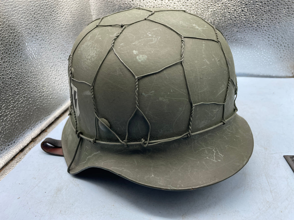Reproduction WW2 German Double Decal SS Helmet with Chicken Wire - Size 68cm - The Militaria Shop