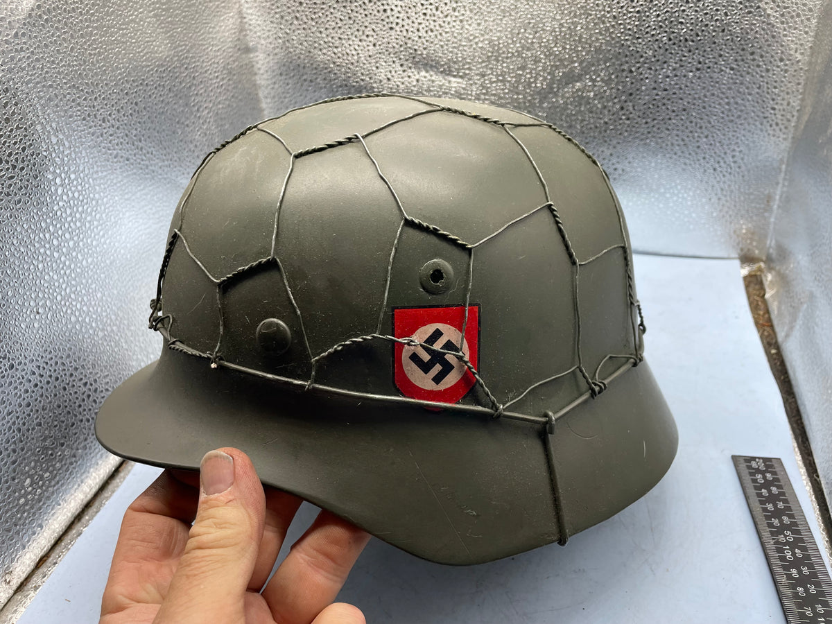 Reproduction WW2 German Double Decal SS Helmet with Chicken Wire - The Militaria Shop