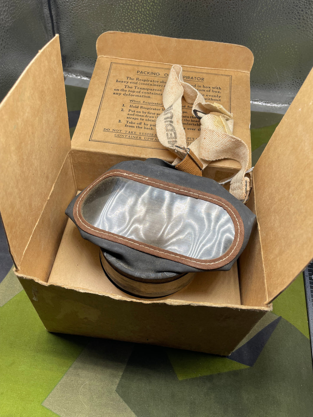 Original WW2 British Home Front Civilian Gas Mask in Cardboard Box