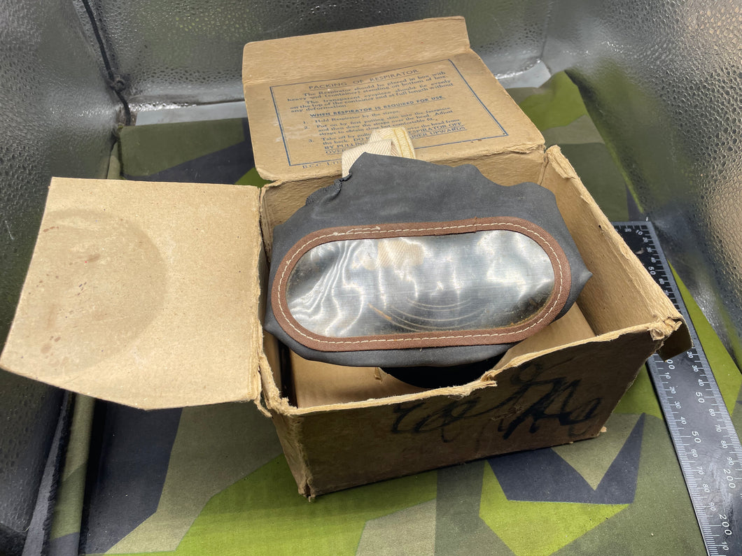 Original WW2 British Home Front Civilian Gas Mask in Cardboard Box - for parts