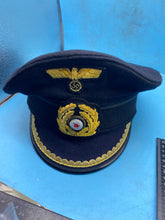 Load image into Gallery viewer, A good reproduction Kriegsmarine Officer&#39;s / U-boat Captains Cap. Approx size 58cm.
