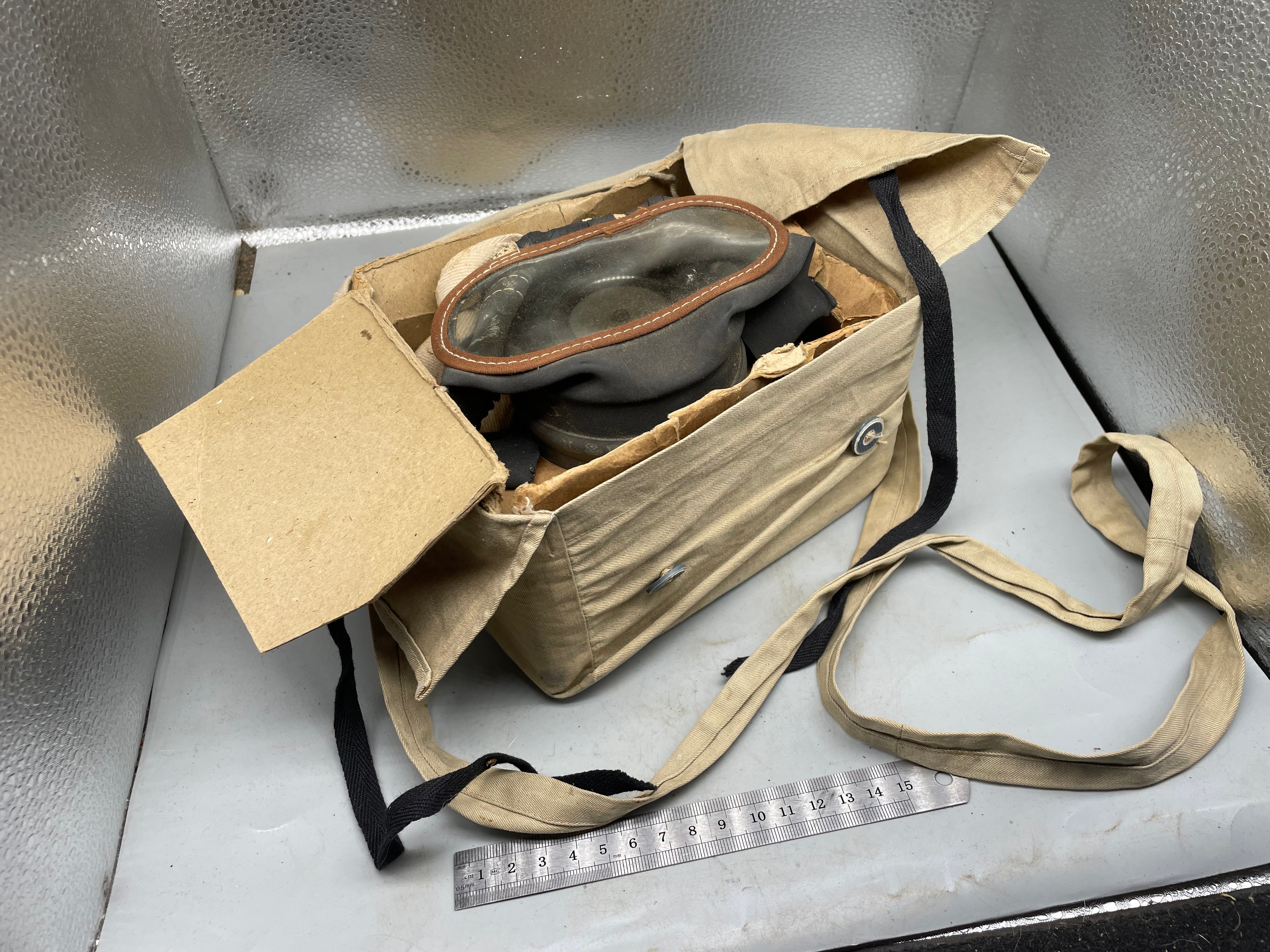 Original British Civilian Gas Mask in Cardboard Carrying Box - The Militaria Shop